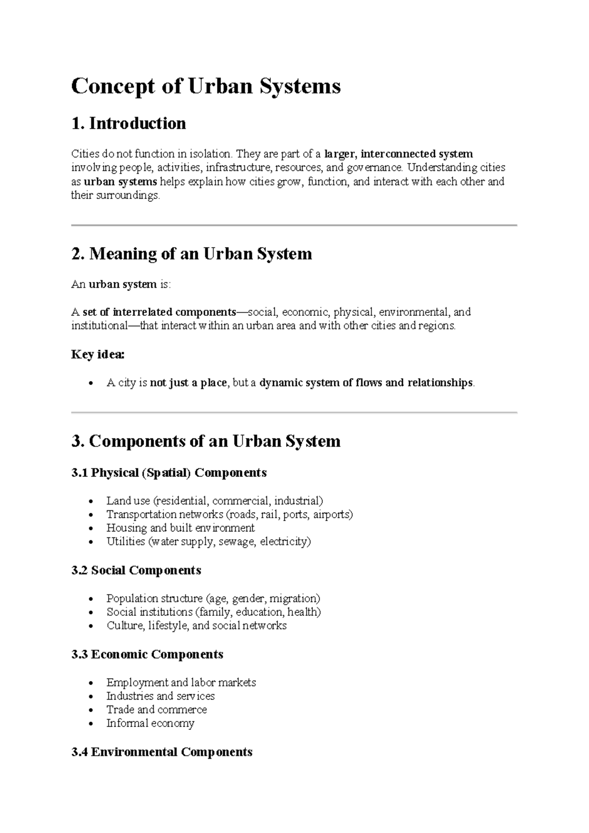 Urban Systems: A Comprehensive Overview and Analysis - Studocu