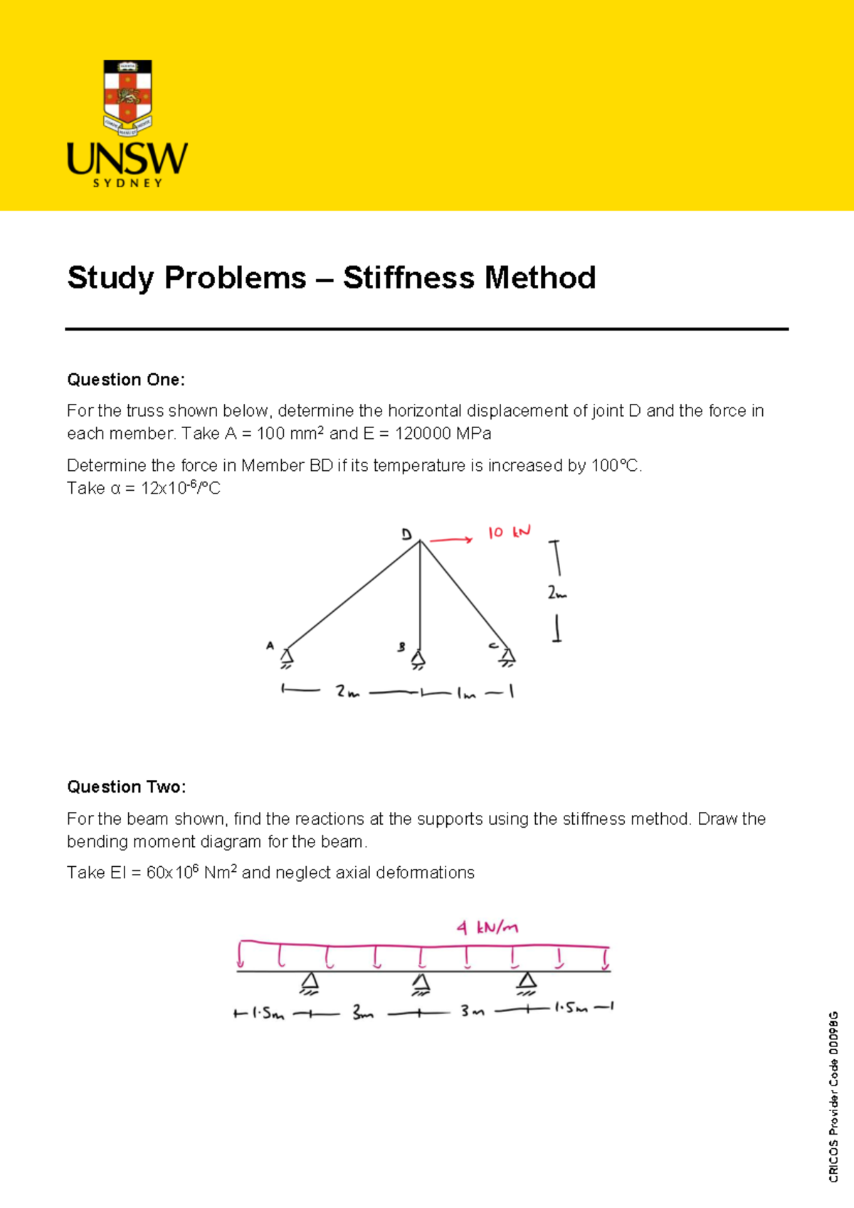 Study Pack - 2024 - CVEN2303: Stiffness Method Problems & Solutions ...