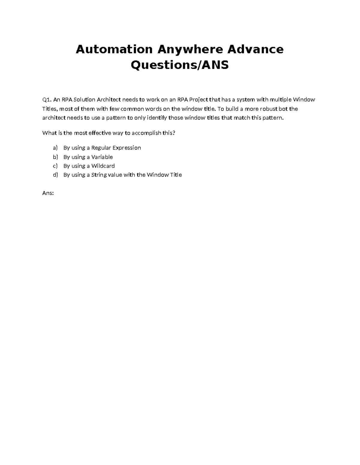 Automation Anywhere Advance Questions Ans - Automation Anywhere Advance ...