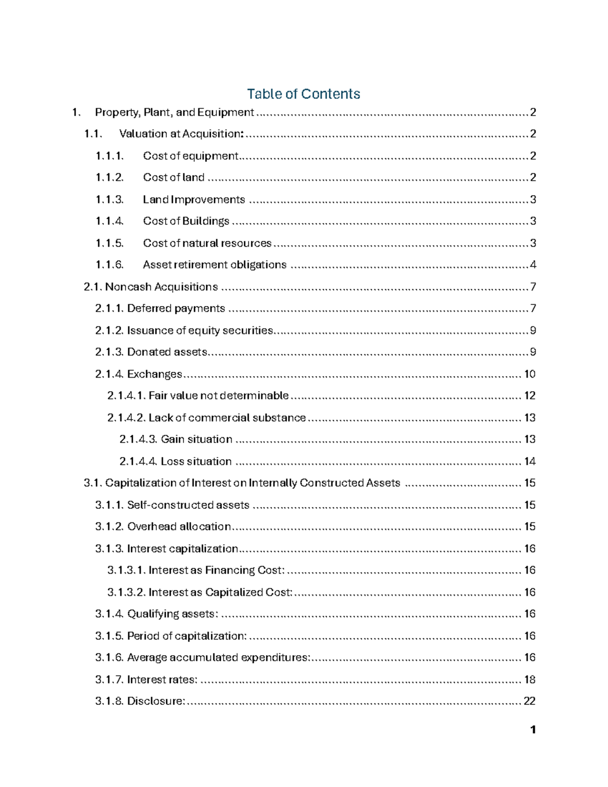 U1 PPE Part A - Notes - Table of Contents Property, Plant, and ...