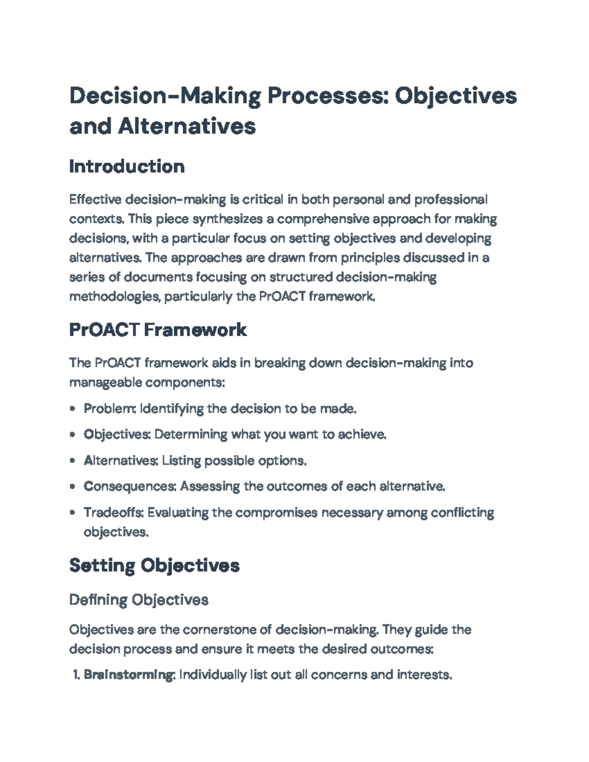 Final Exam Notes for Course XYZ: PrOACT Decision-Making Model Insights ...