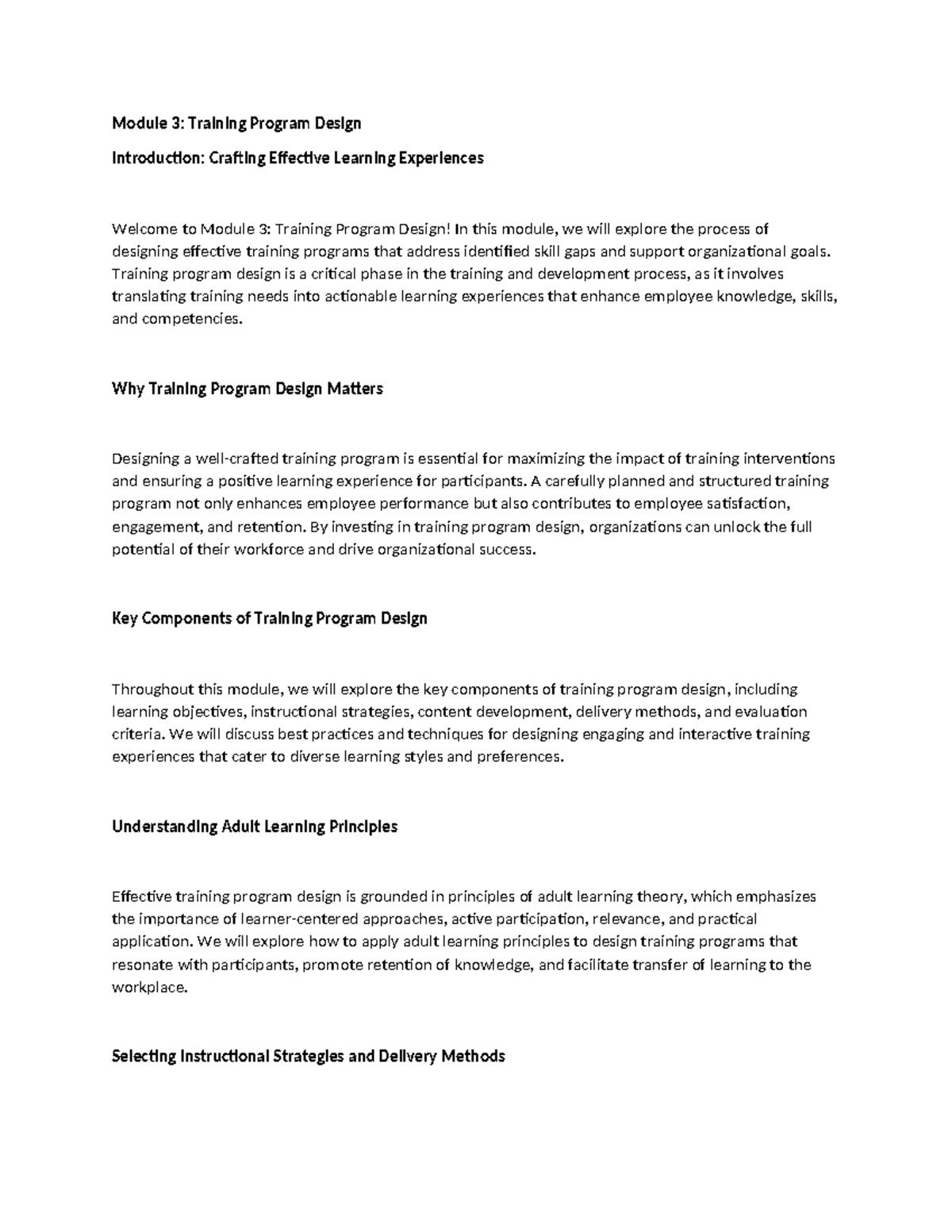 Module 3: Effective Training Program Design and Implementation - Studocu