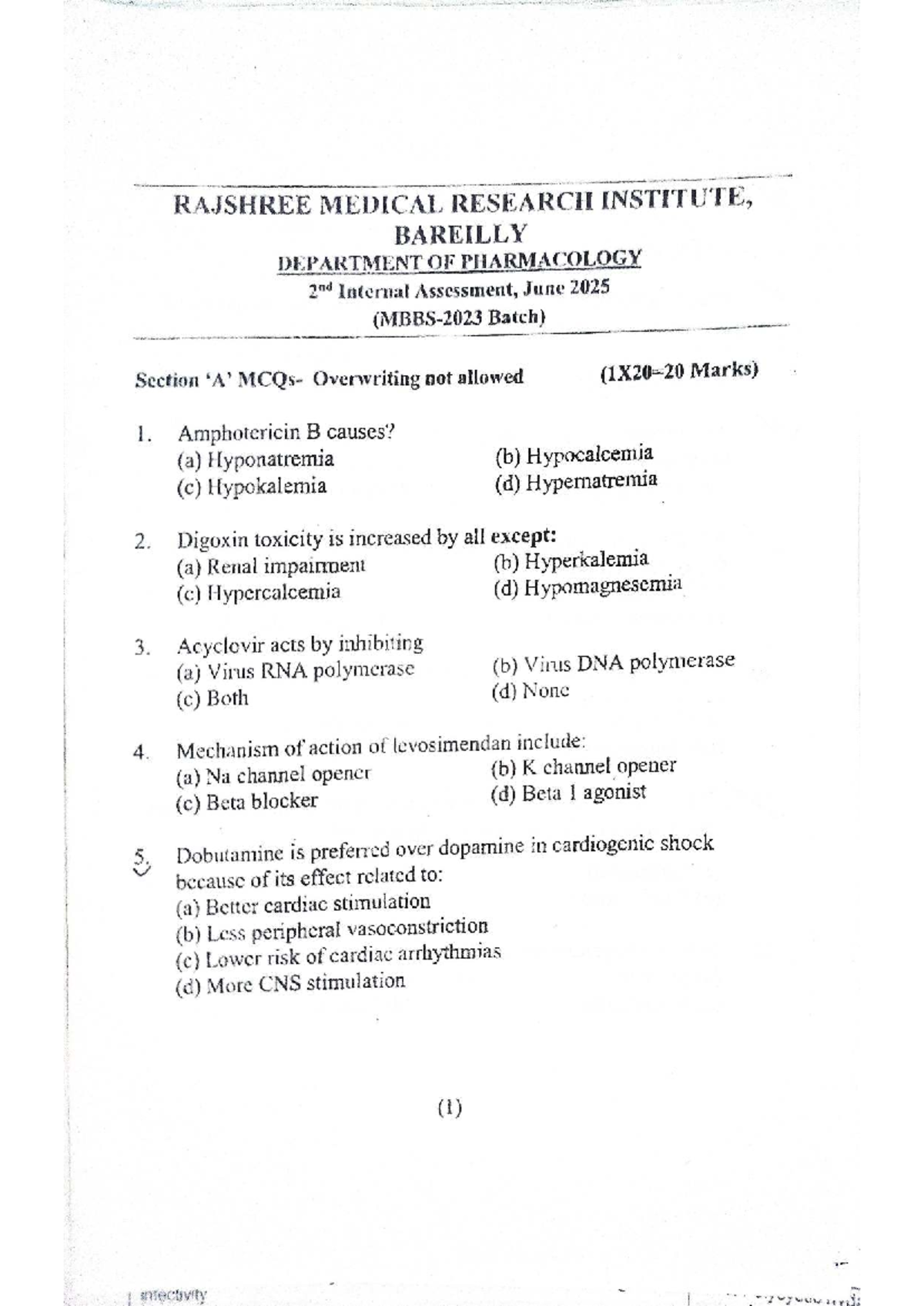 RMRI 2nd Internal Assessment - Pharmacology June 2025 Batch - Studocu