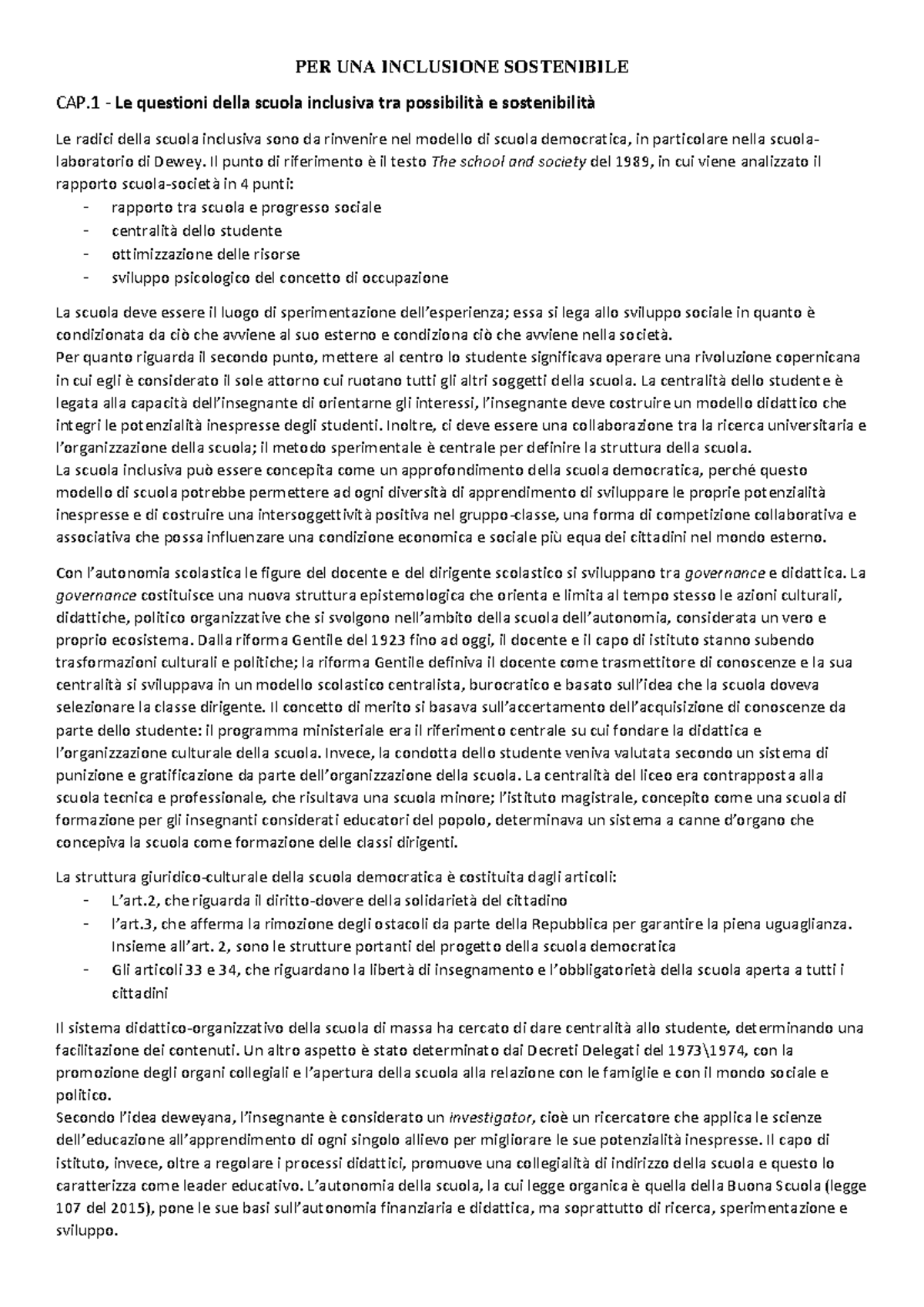 PER UNA INCLUSIONE SOSTENIBILE: CAP. 1 - Questioni di Scuola Inclusiva ...