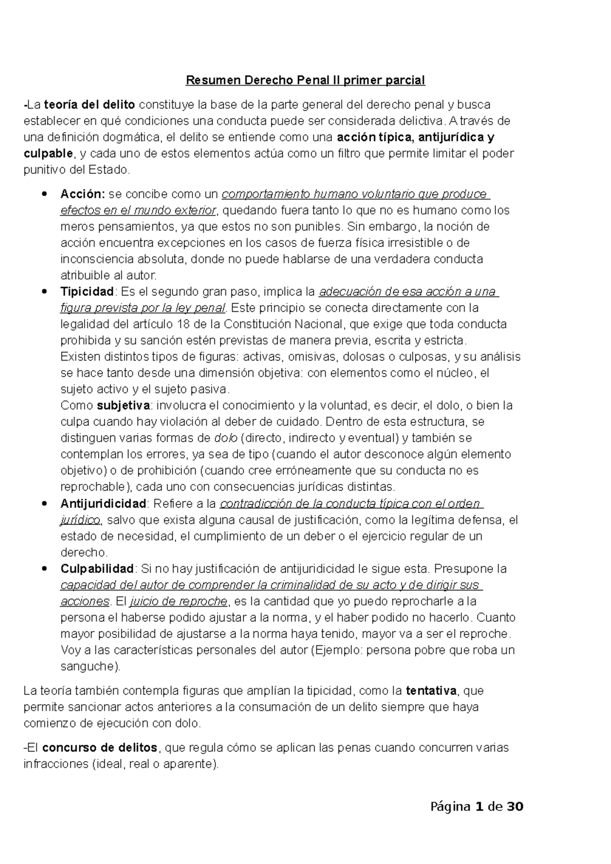 Resumen Derecho Penal II - Primer Parcial: Teoría del Delito - Studocu