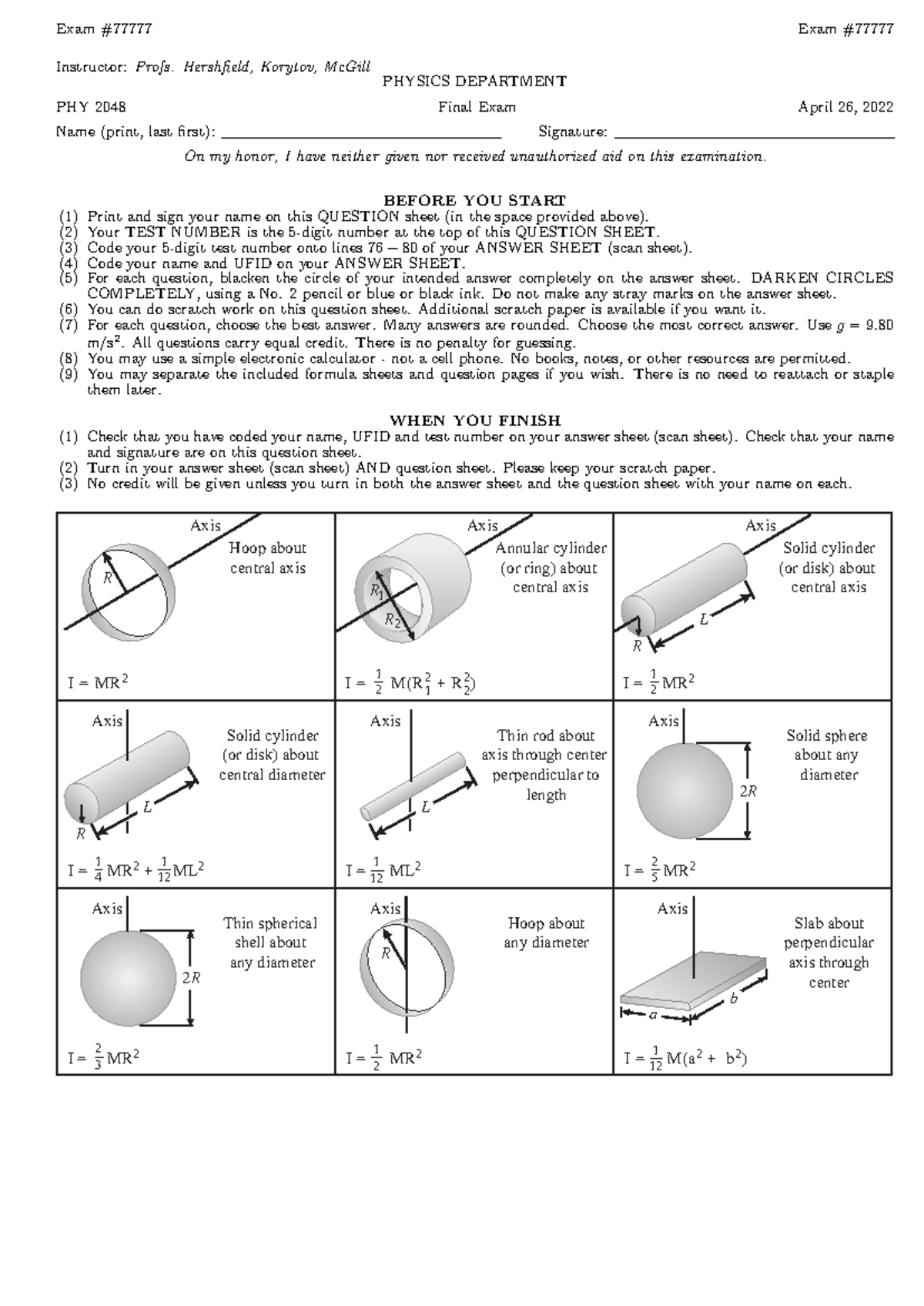 PHY 2048 Final Exam Formula Sheet and Key Concepts - Studocu