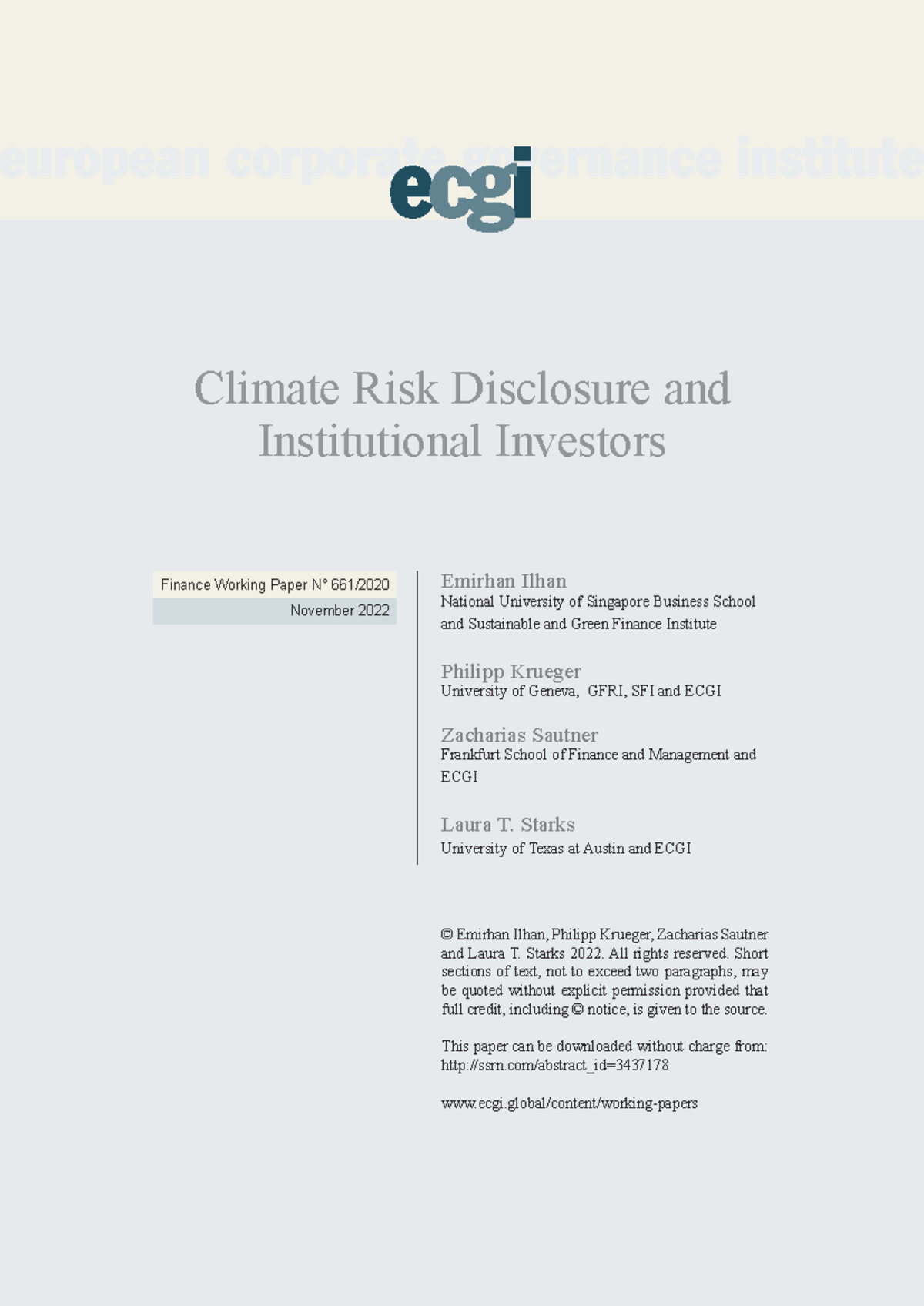 ECGI Working Paper N°661: Climate Risk Disclosure & Institutional ...
