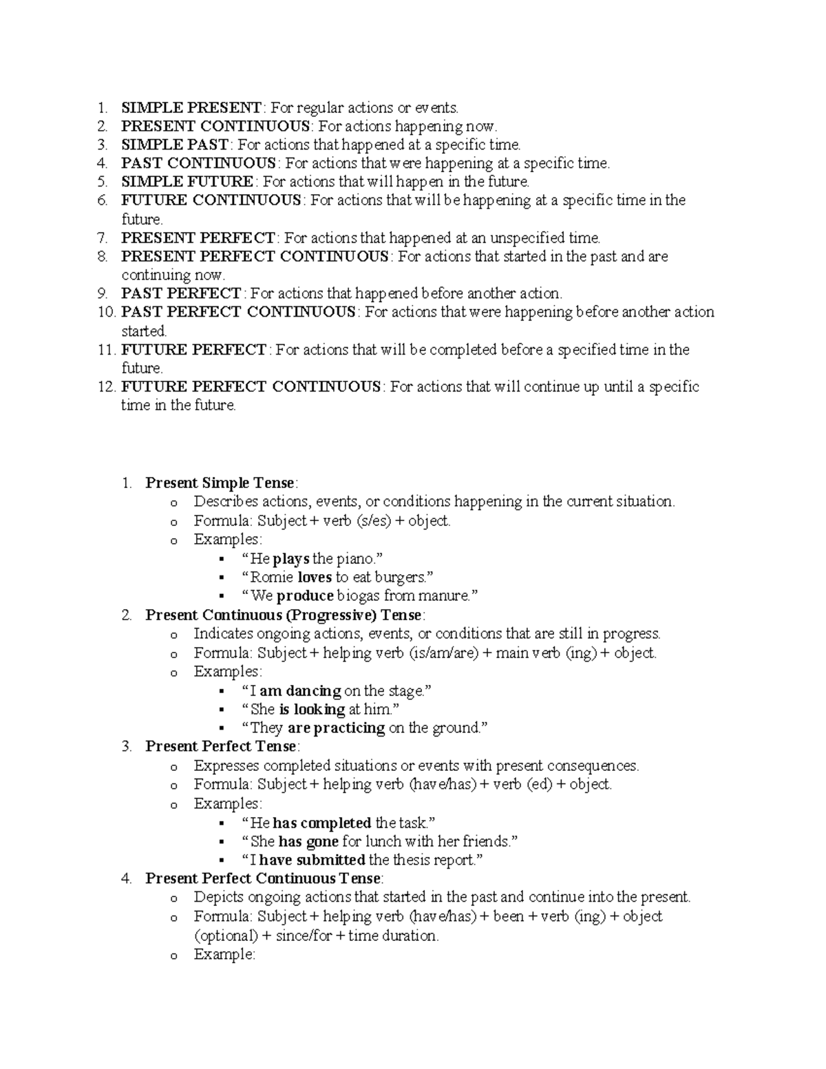 EL101 Simple Tenses & Verb Types Comprehensive Review - Studocu