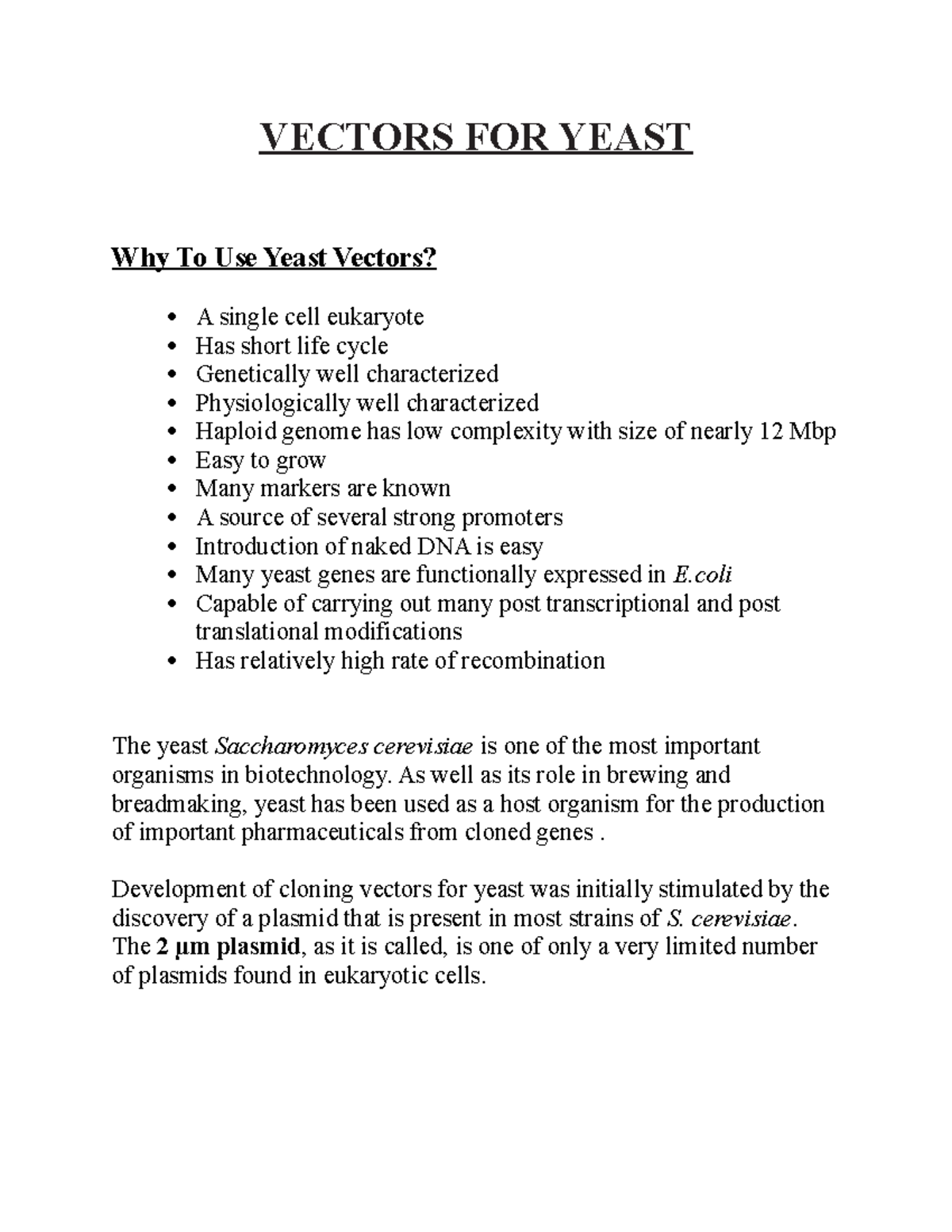 Yeast Vectors: A Guide to Vector Types and Cloning Strategies - Essay ...