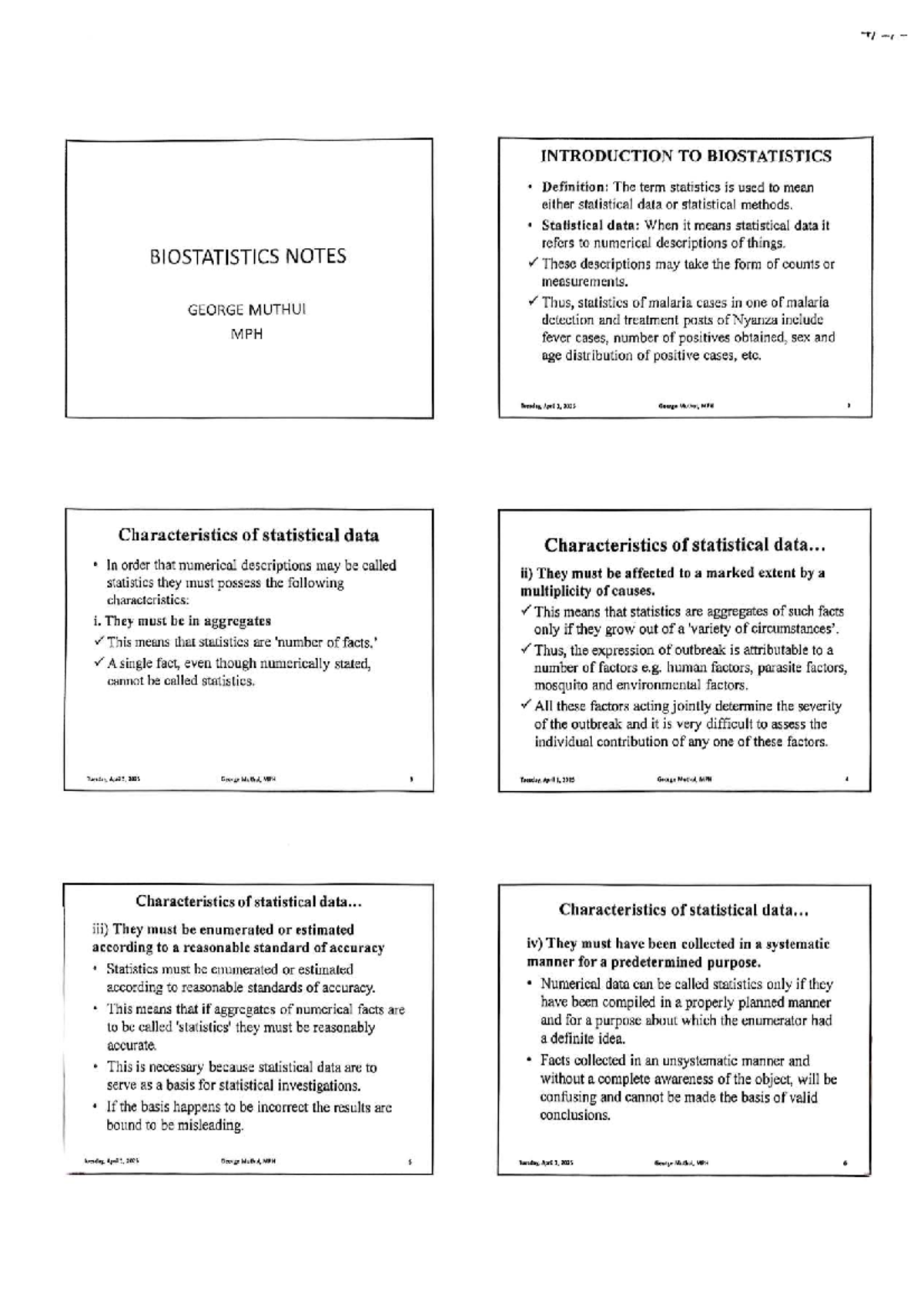 Biostatistics Notes: Introduction to Statistical Methods and Data ...