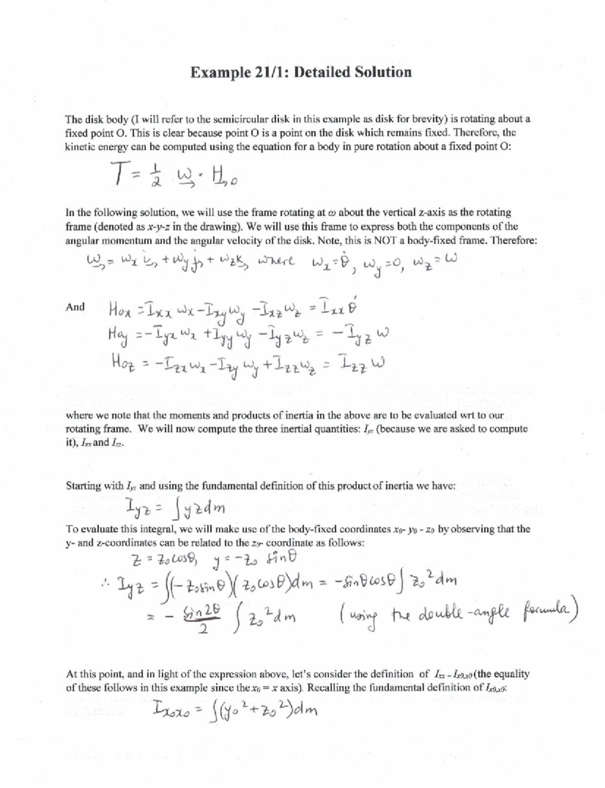 Detailed Solution for Rotating Disk Dynamics (Example 2021) - Studocu