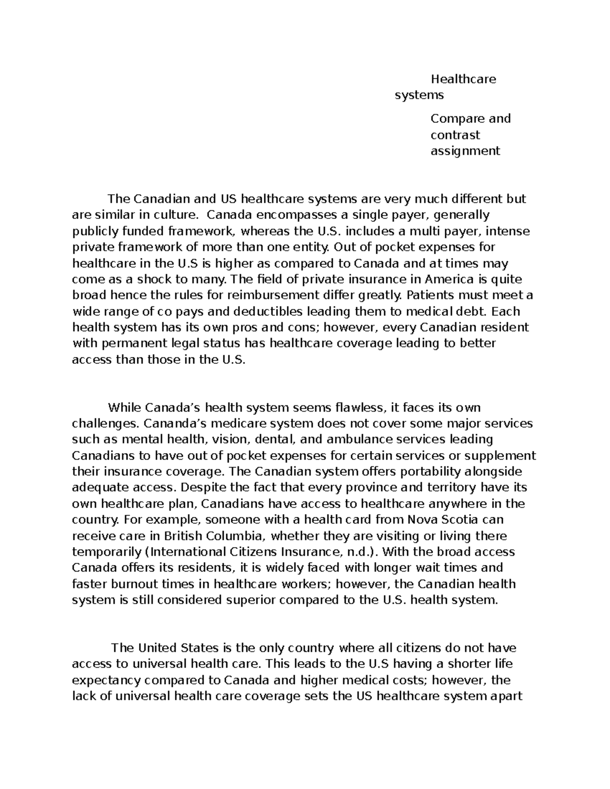 Comparative Analysis: Healthcare Systems in Canada & the U.S ...