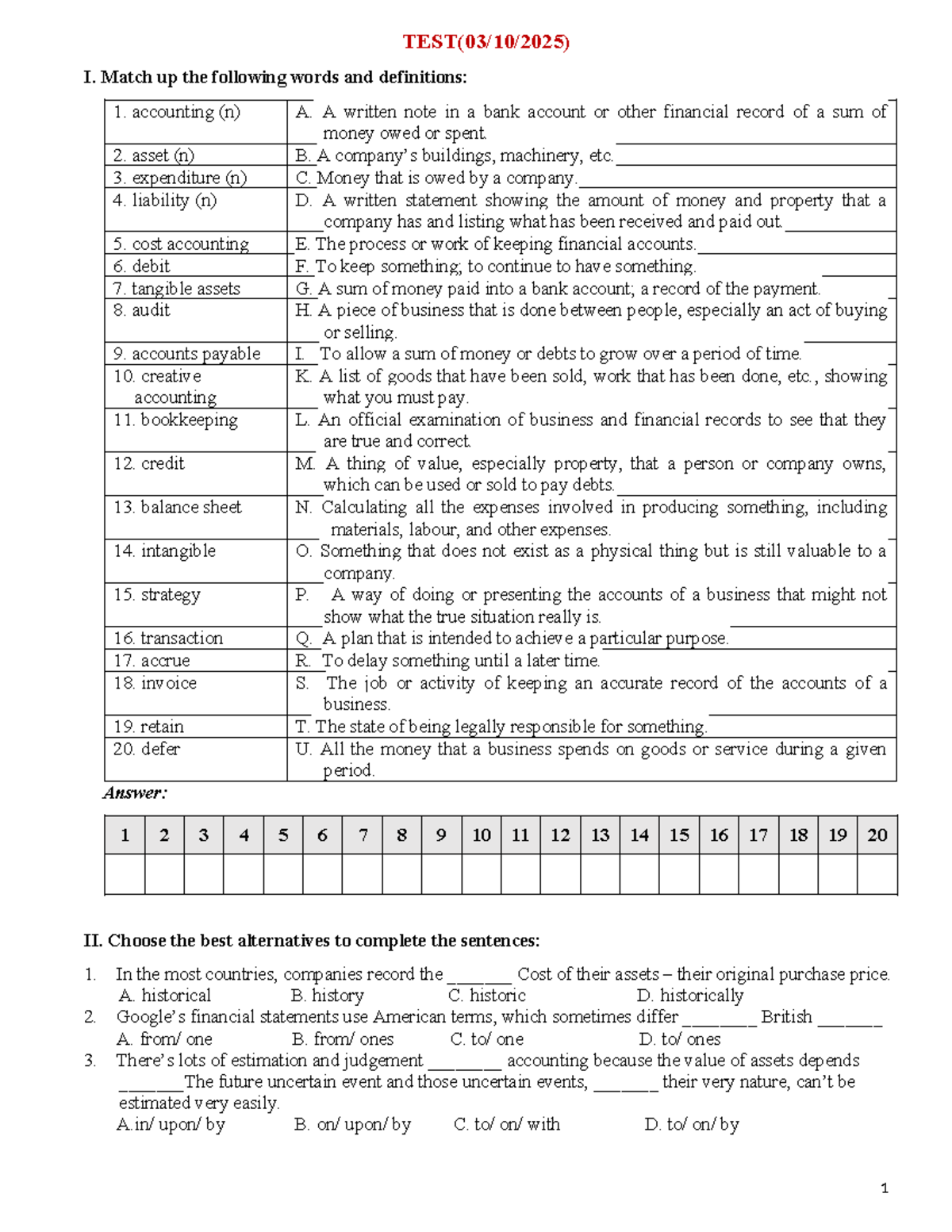 Accounting Vocabulary Matching and Sentence Completion Test (03-10-2025 ...