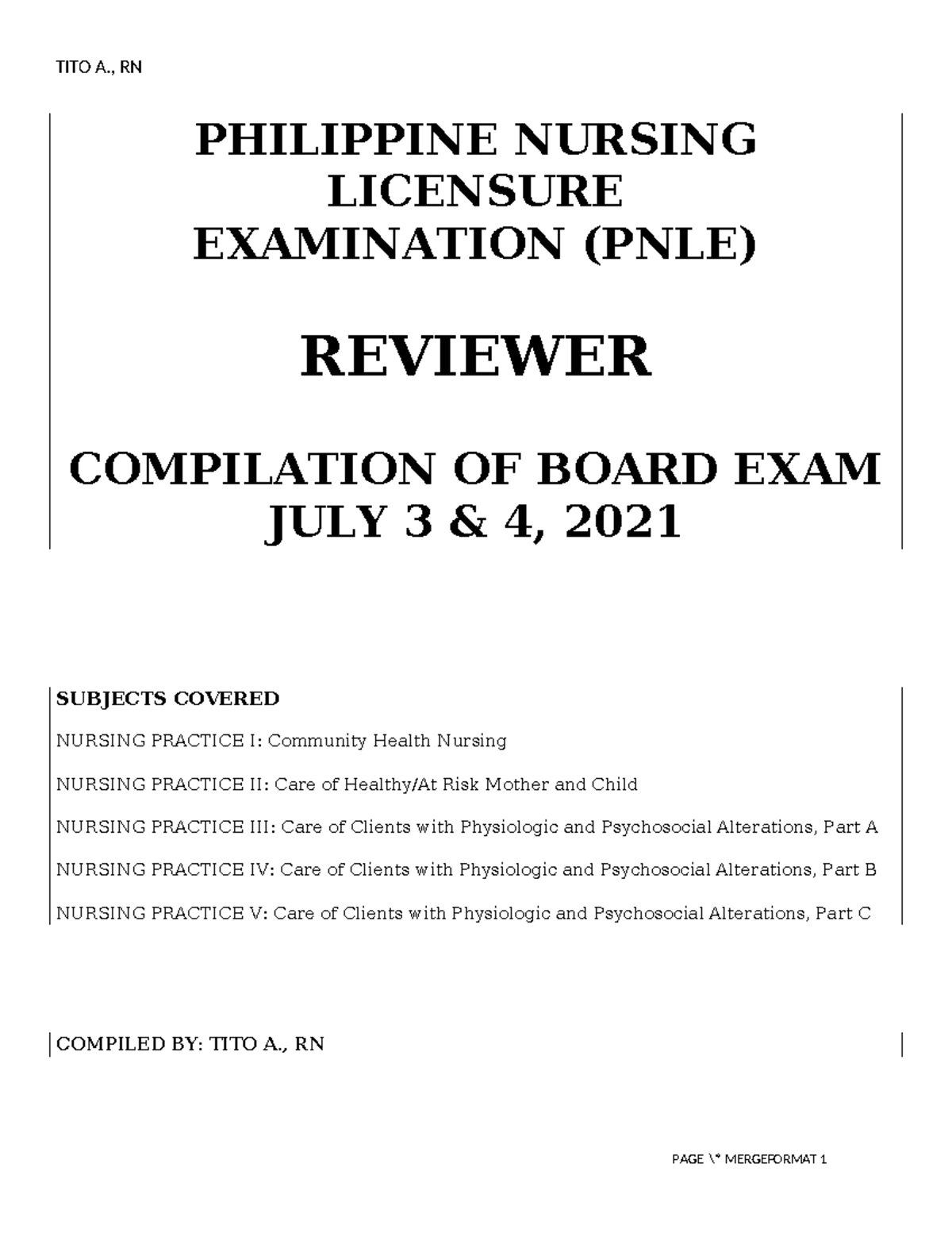PNLE July 2021: Comprehensive Reviewer & Examples for Nursing Practice ...