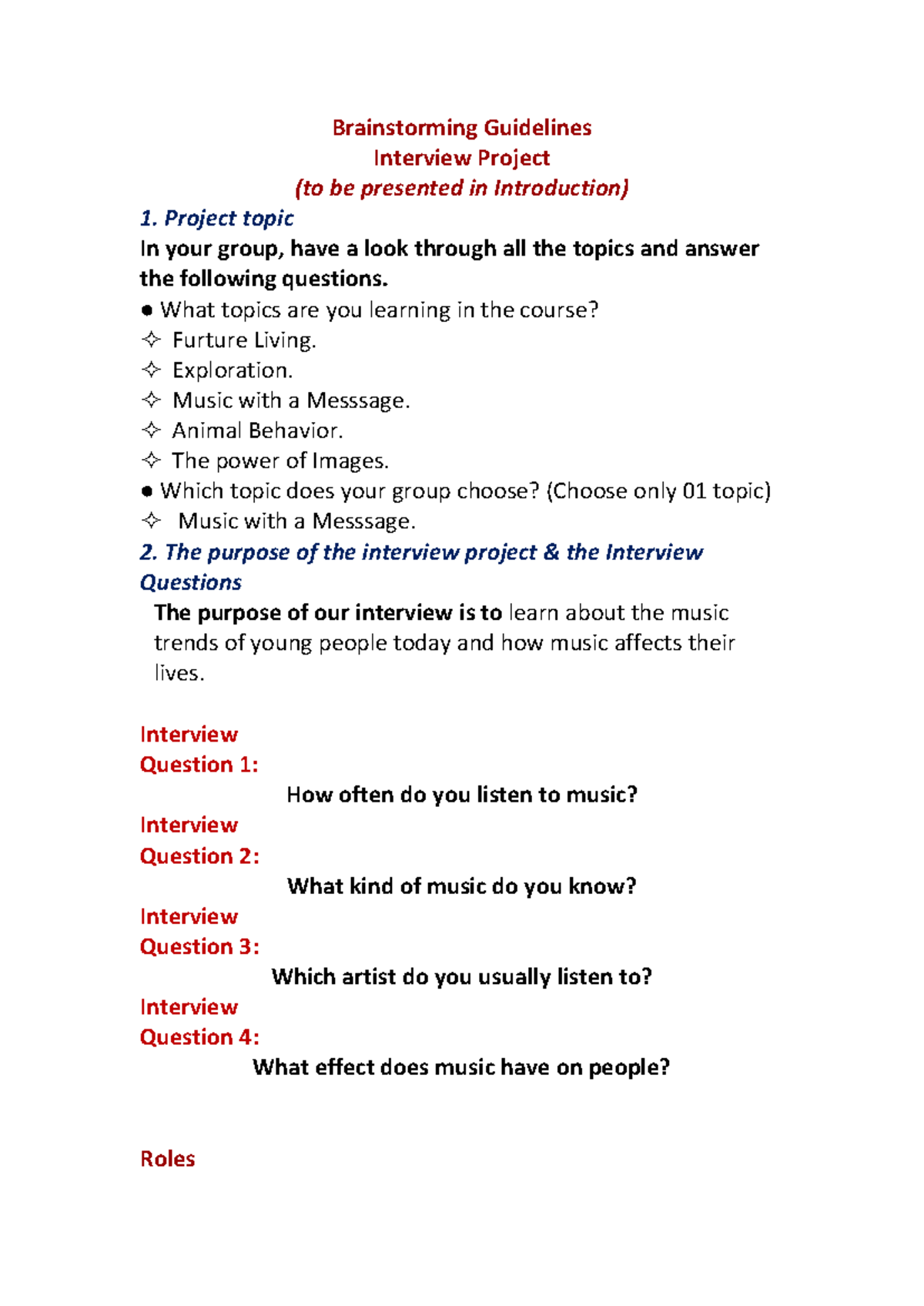 Brainstorming Guidelines- Group 1 - Brainstorming Guidelines Interview ...
