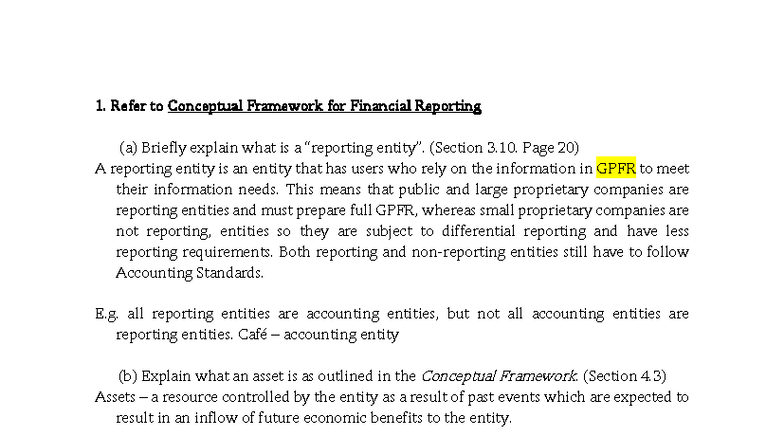 IFA1 Conceptual Framework Notes: Reporting Entities, Assets ...