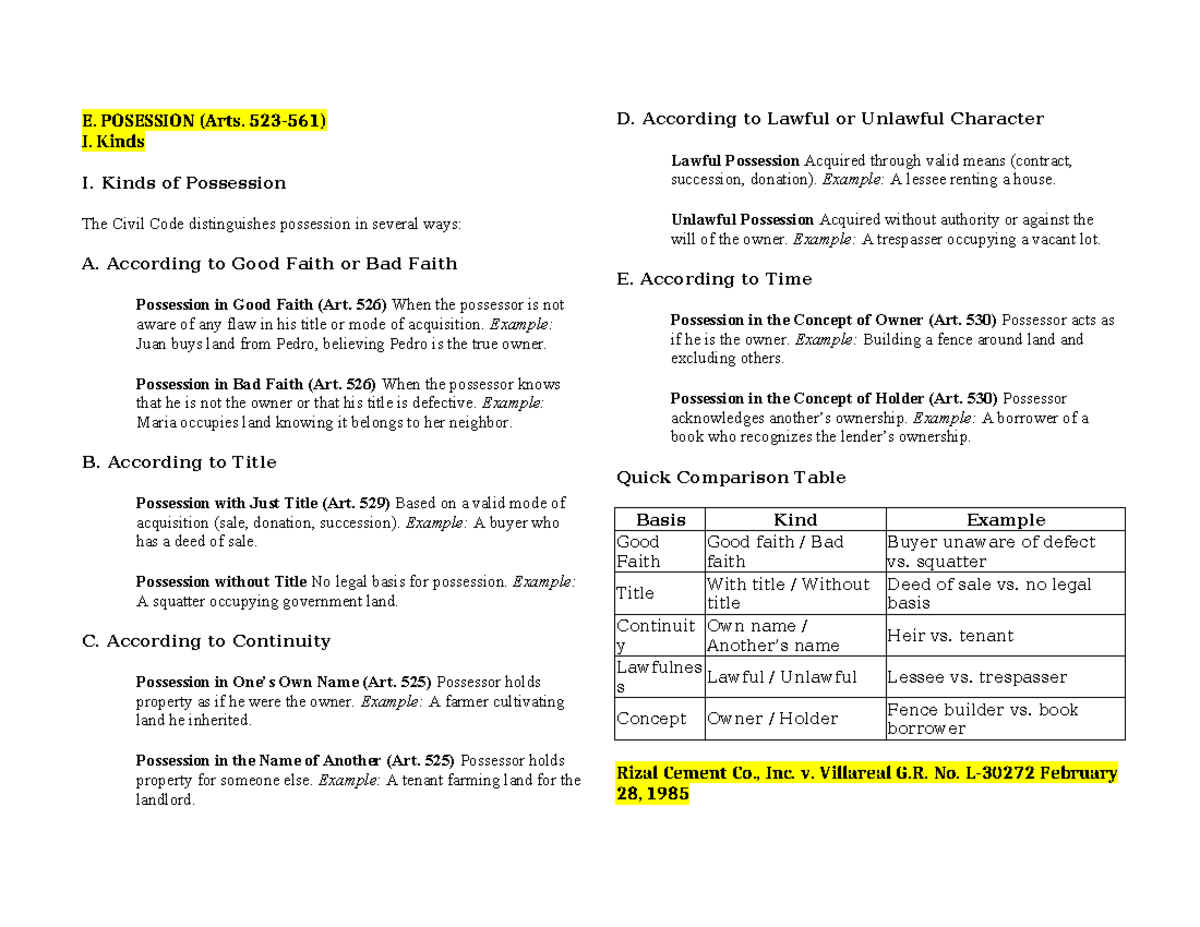 WEEK 5 Property Reviewer: Understanding Possession Types and Legal ...