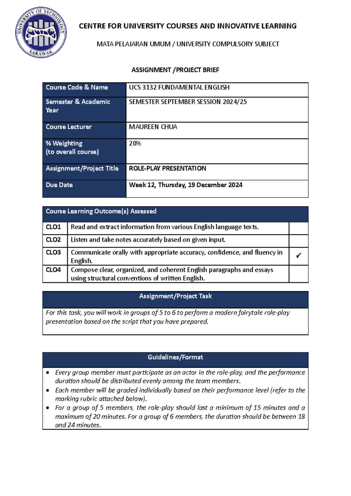 Assignment brief 2 - presentation - CENTRE FOR UNIVERSITY COURSES AND ...