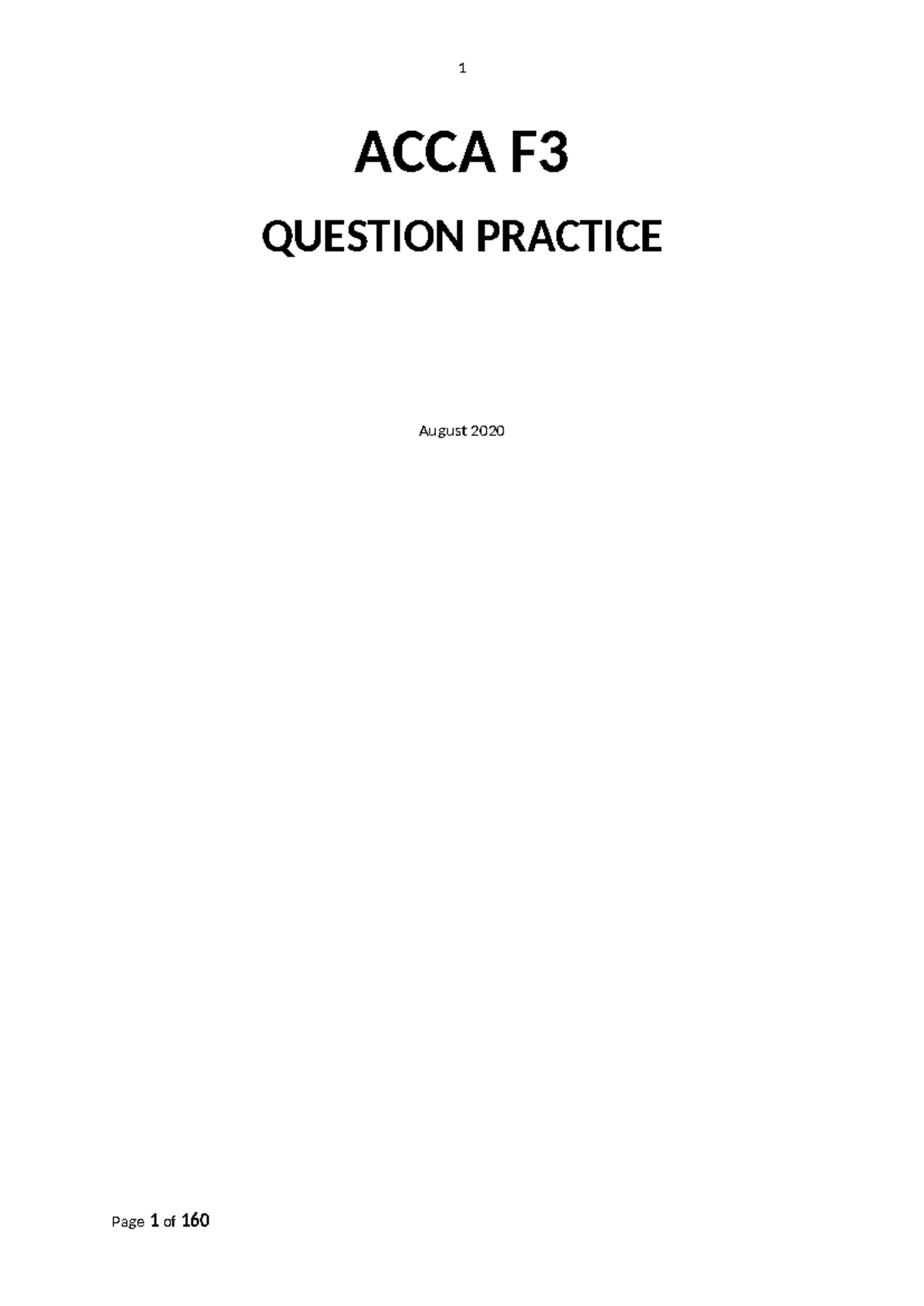 ACCA F3 - August 2020 Question Practice & Solutions - Studocu