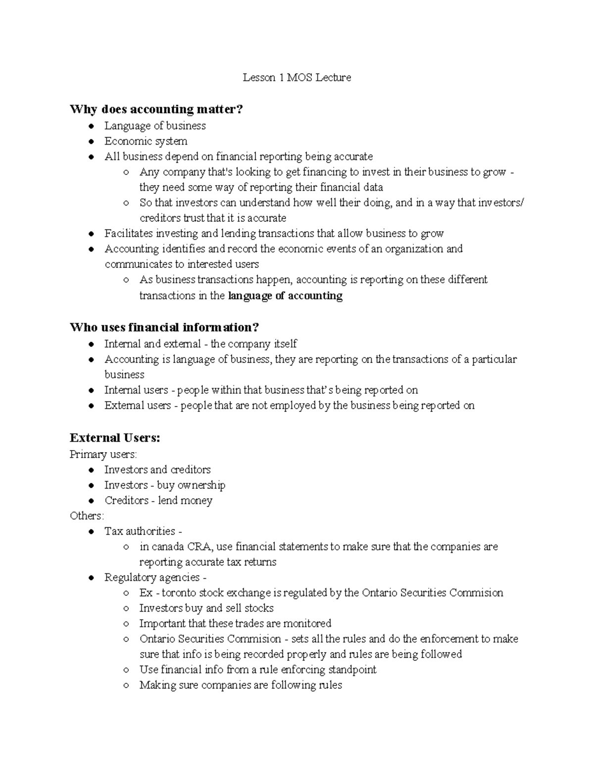 Lesson 1: Introduction to MOS & Accounting Principles - Studocu