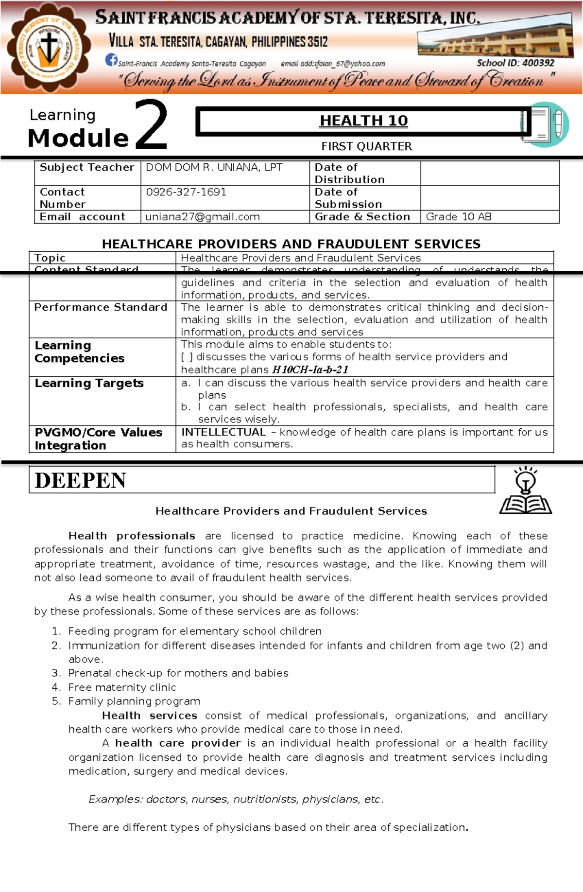 Health 10 Module 2: Understanding Providers and Fraudulent Services ...