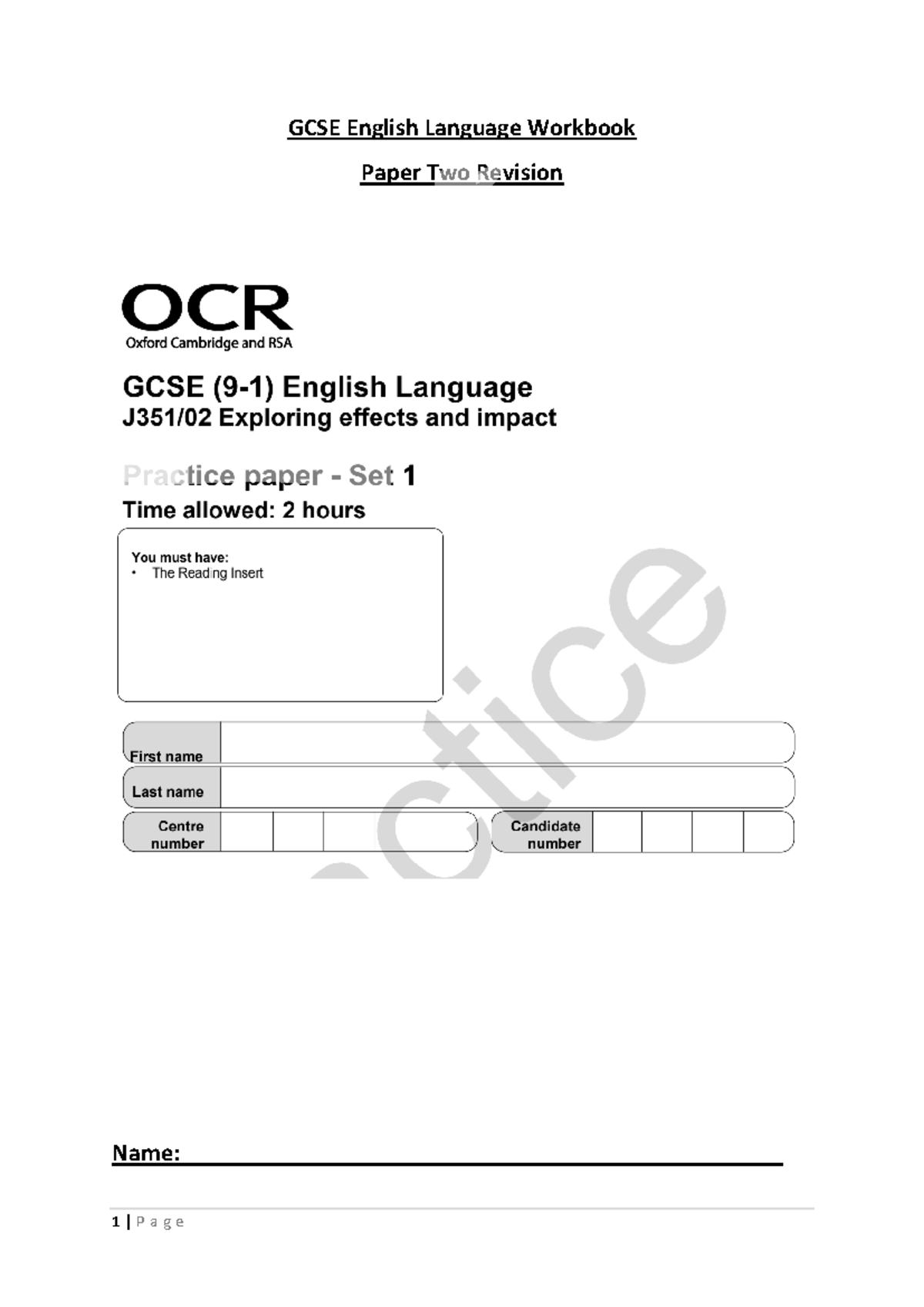 GCSE English Language Paper Two Revision Workbook - Studocu