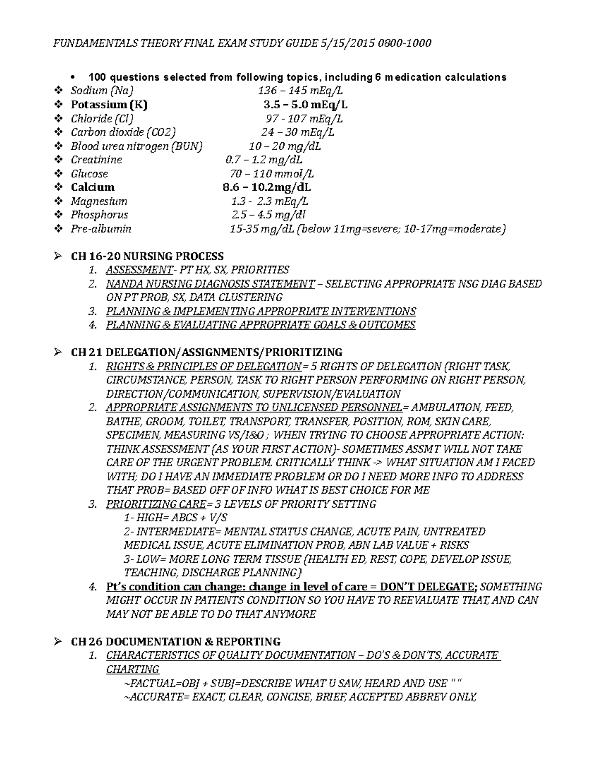 NURS 101 Final Exam Comprehensive Study Guide with Key Concepts - Studocu