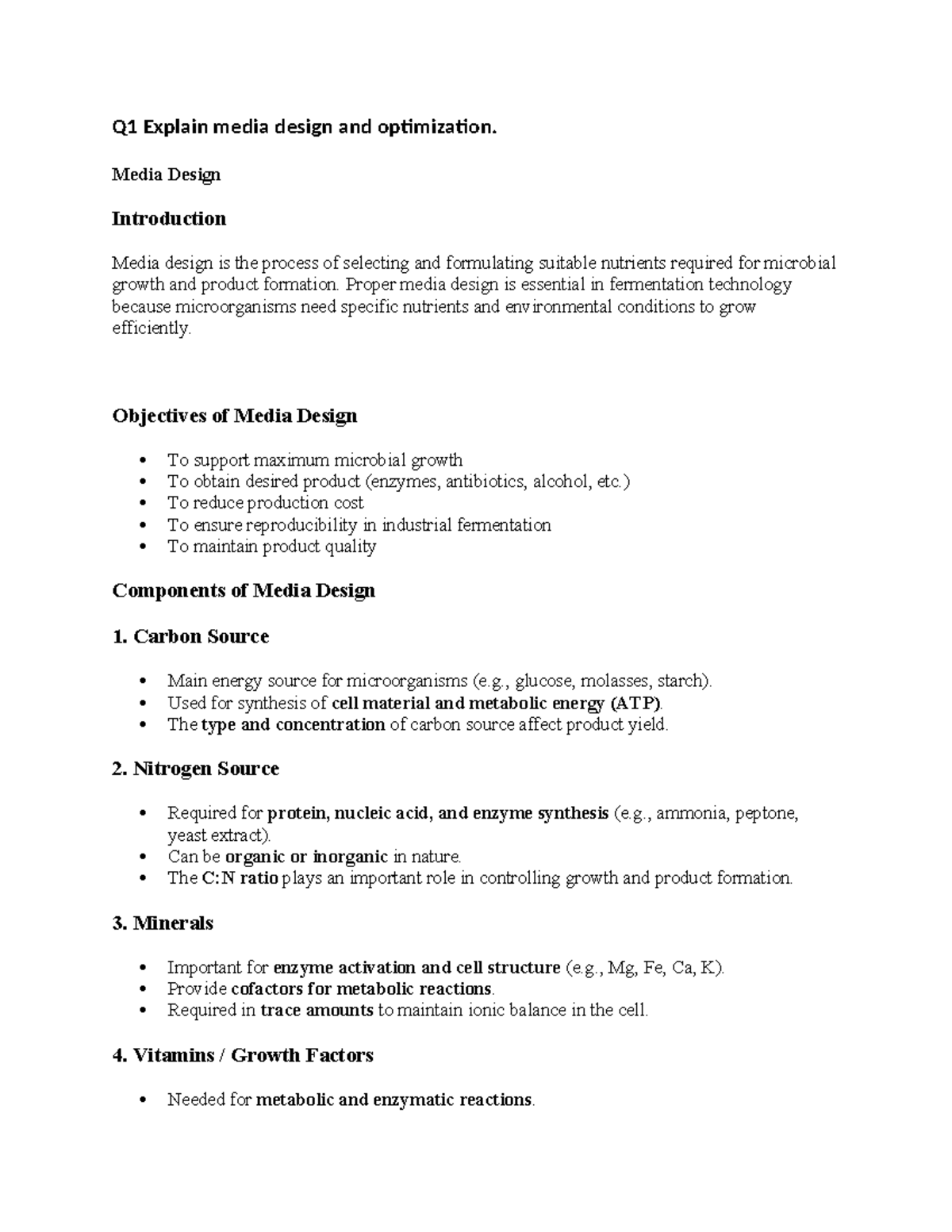 Unit 1 Complete - Bioprocess Engineering I: Media Design & Optimization ...
