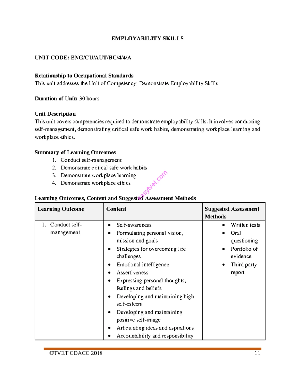 Employability Skills - Exam Areas & Performance Criteria (CON/OS/MA/BC ...