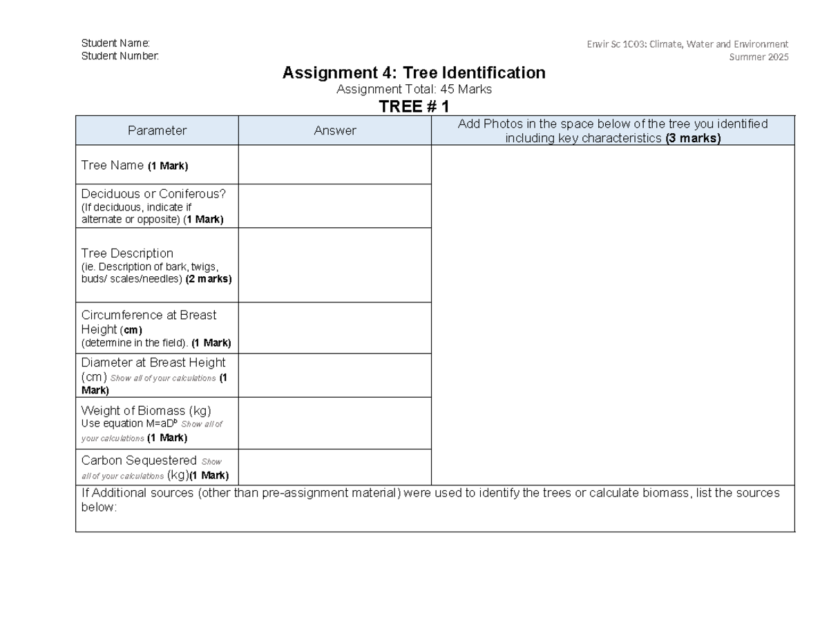 ES 1C03 - Assignment 4: Tree Identification & Urban Forest Analysis ...