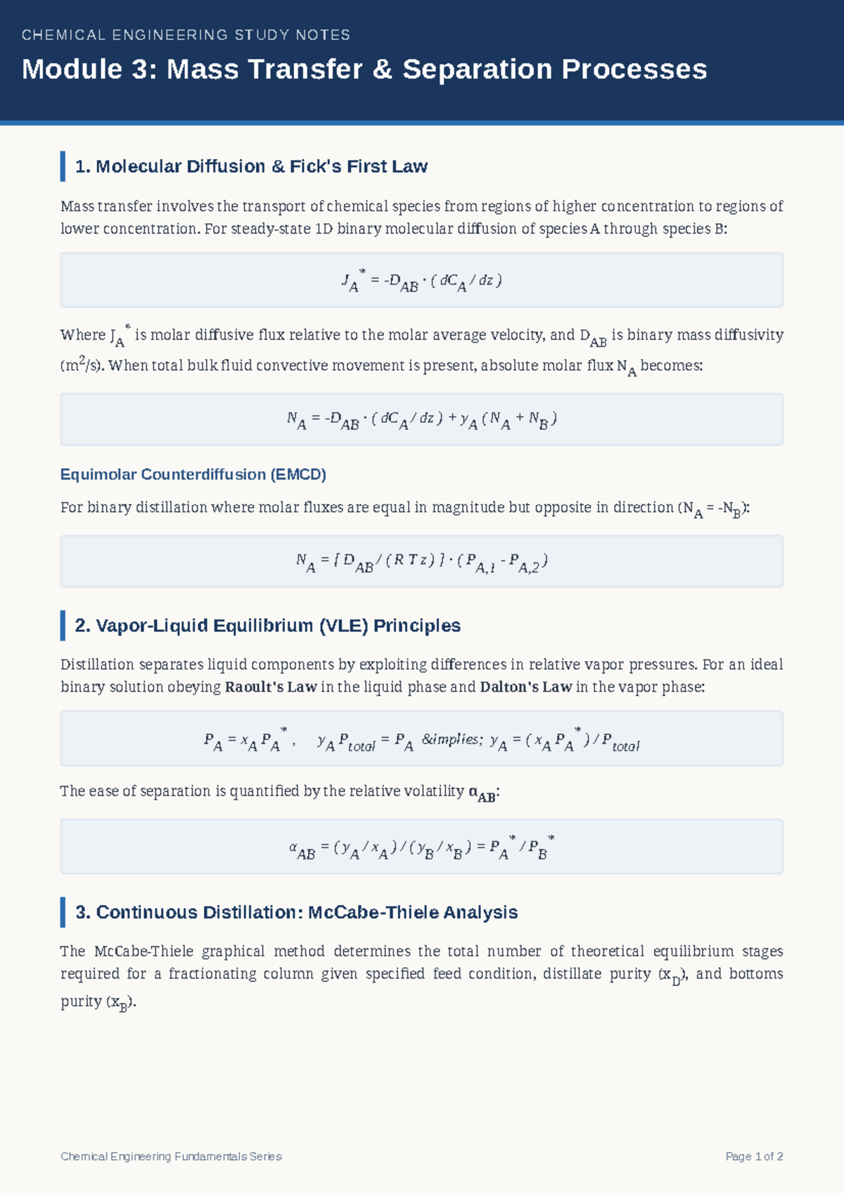 CHEM 301: Mass Transfer Study Notes - Module 3 Overview - Studocu