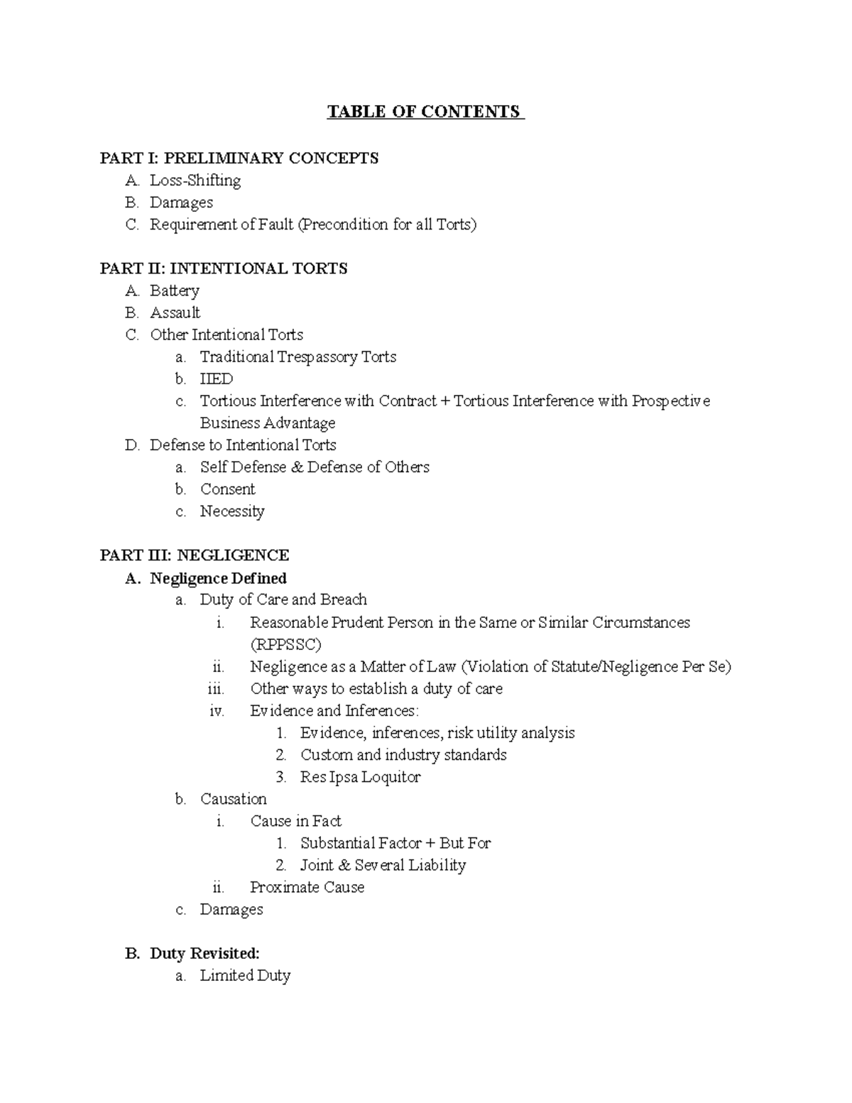 Torts Outline - Spring 2022: Key Concepts and Case Summaries - Studocu
