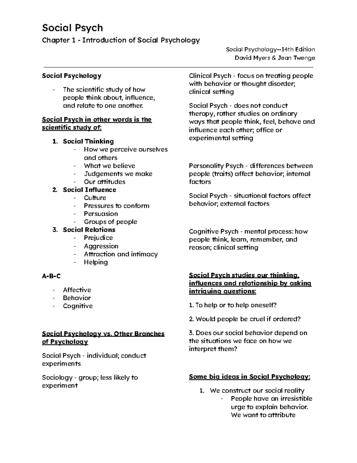 Chap 1 - Notes - Social Psych Chapter 1 - Introduction of Social ...