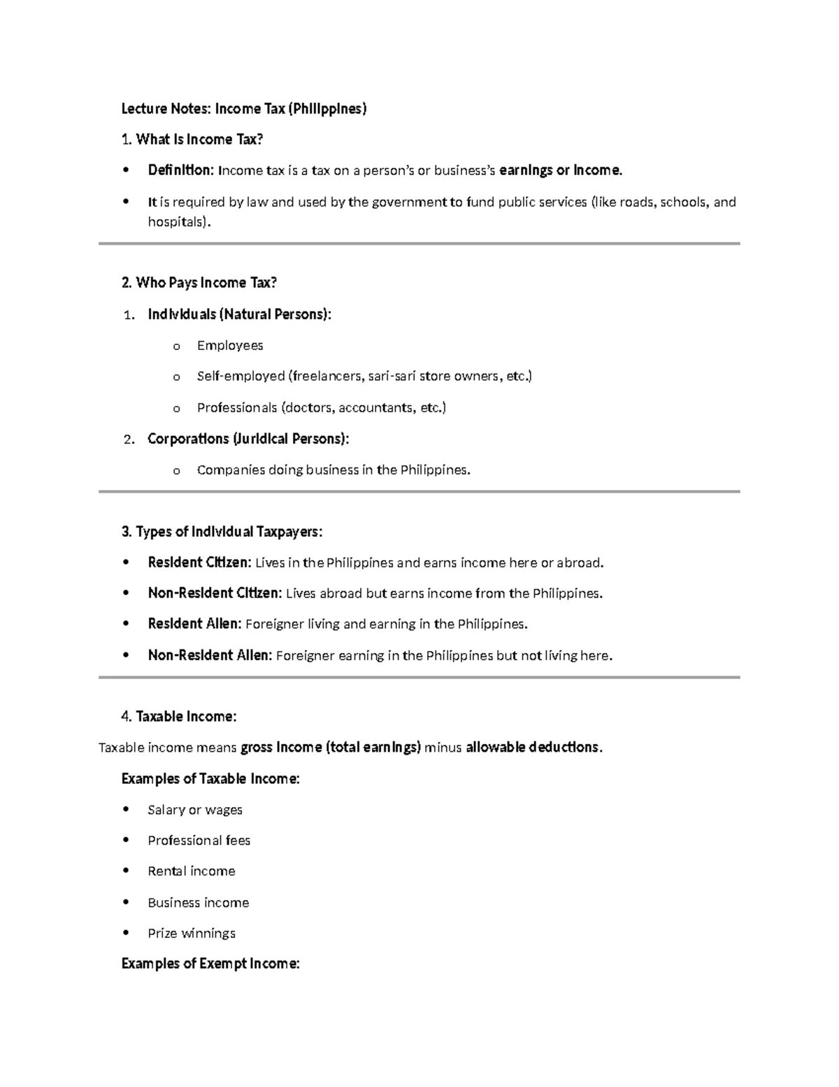 Bullet Notes 1 - Overview of General Taxation Principles - Studocu