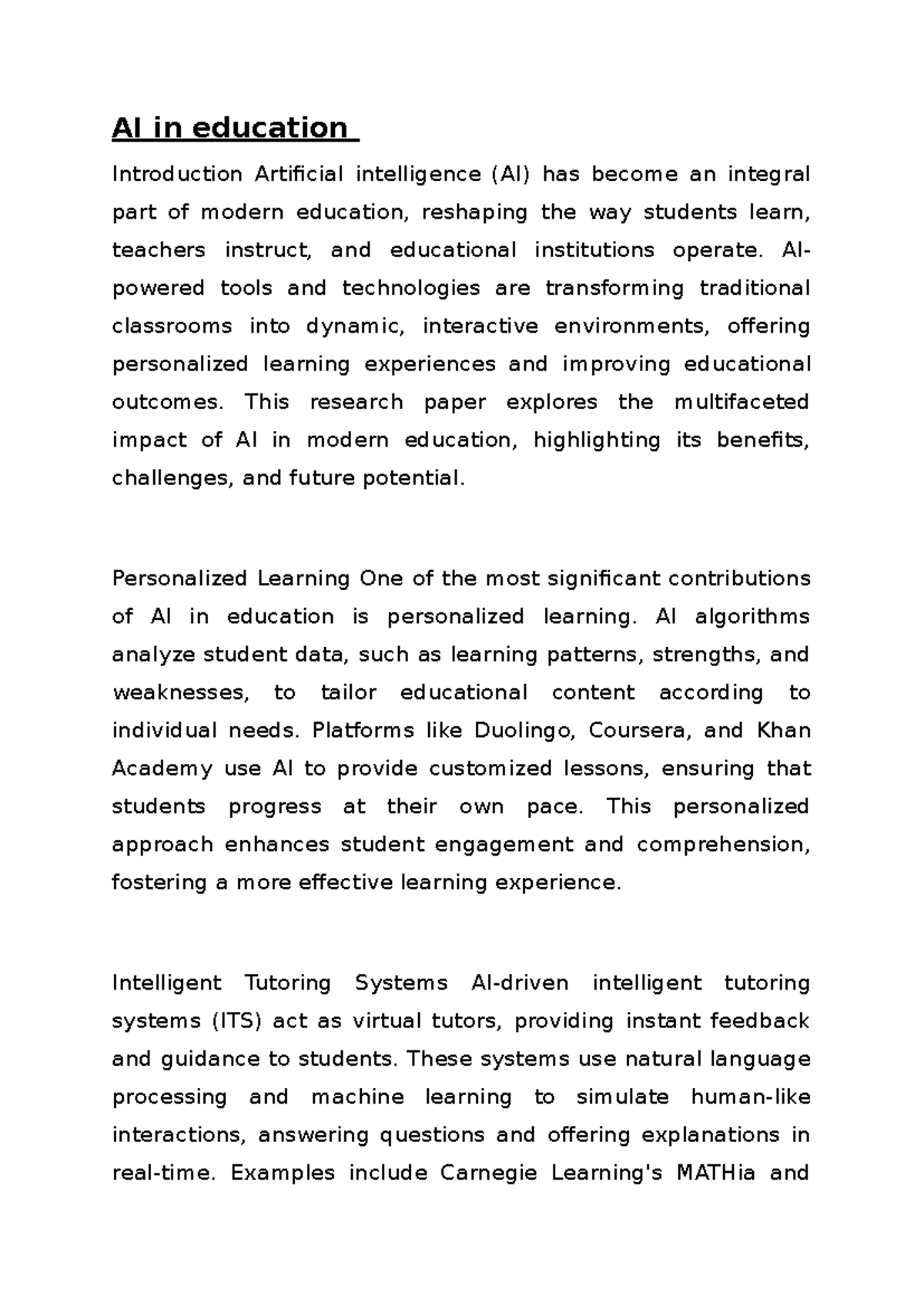 The Impact of AI on Modern Education: Benefits & Challenges - Studocu
