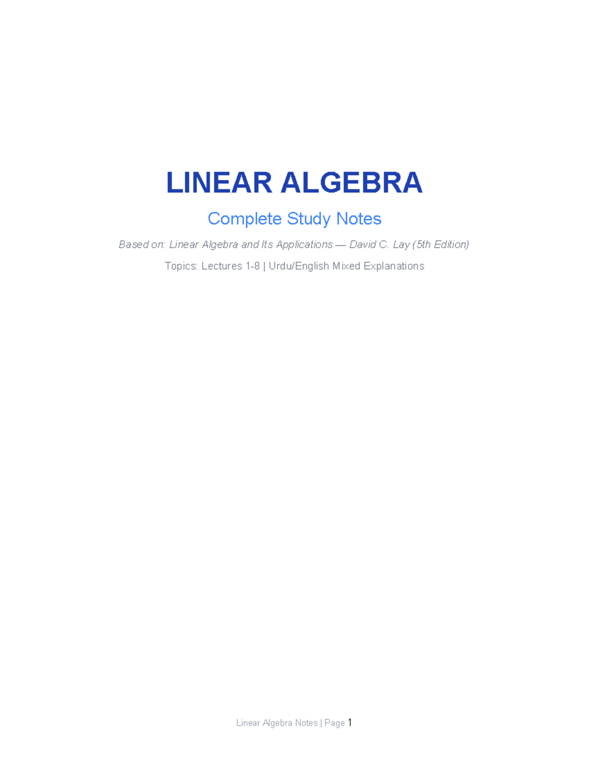 LINEAR ALGEBRA (MATH101) Complete Study Notes & Lecture Summaries - Studocu