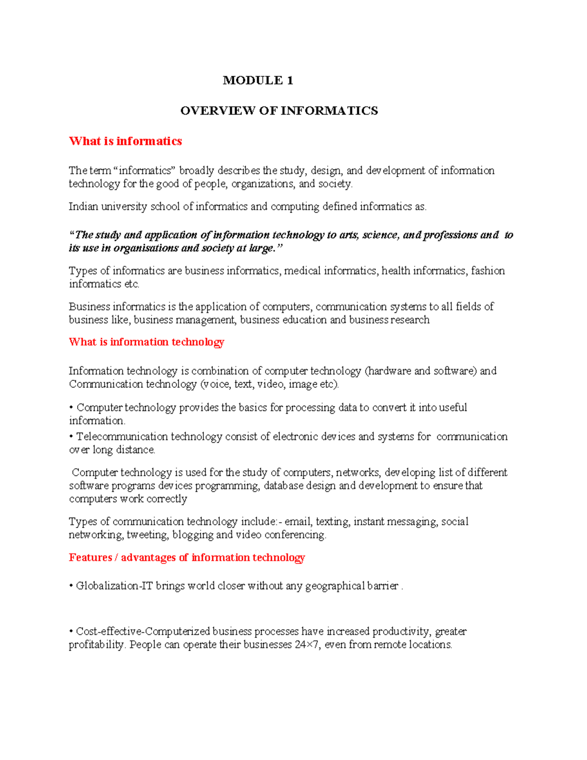 Informatics and cyber laws sem 2 module 1 - MODULE 1 OVERVIEW OF ...