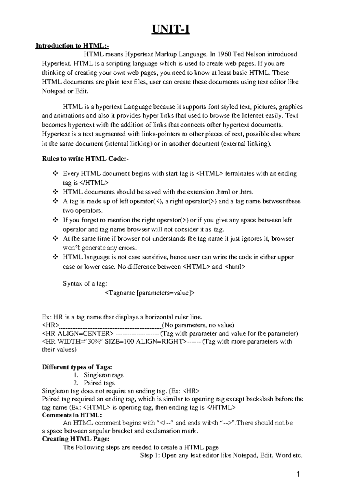 HTML -Introduction - hdbfh hdbvfhdvb - Introduction to HTML:- UNIT-I ...