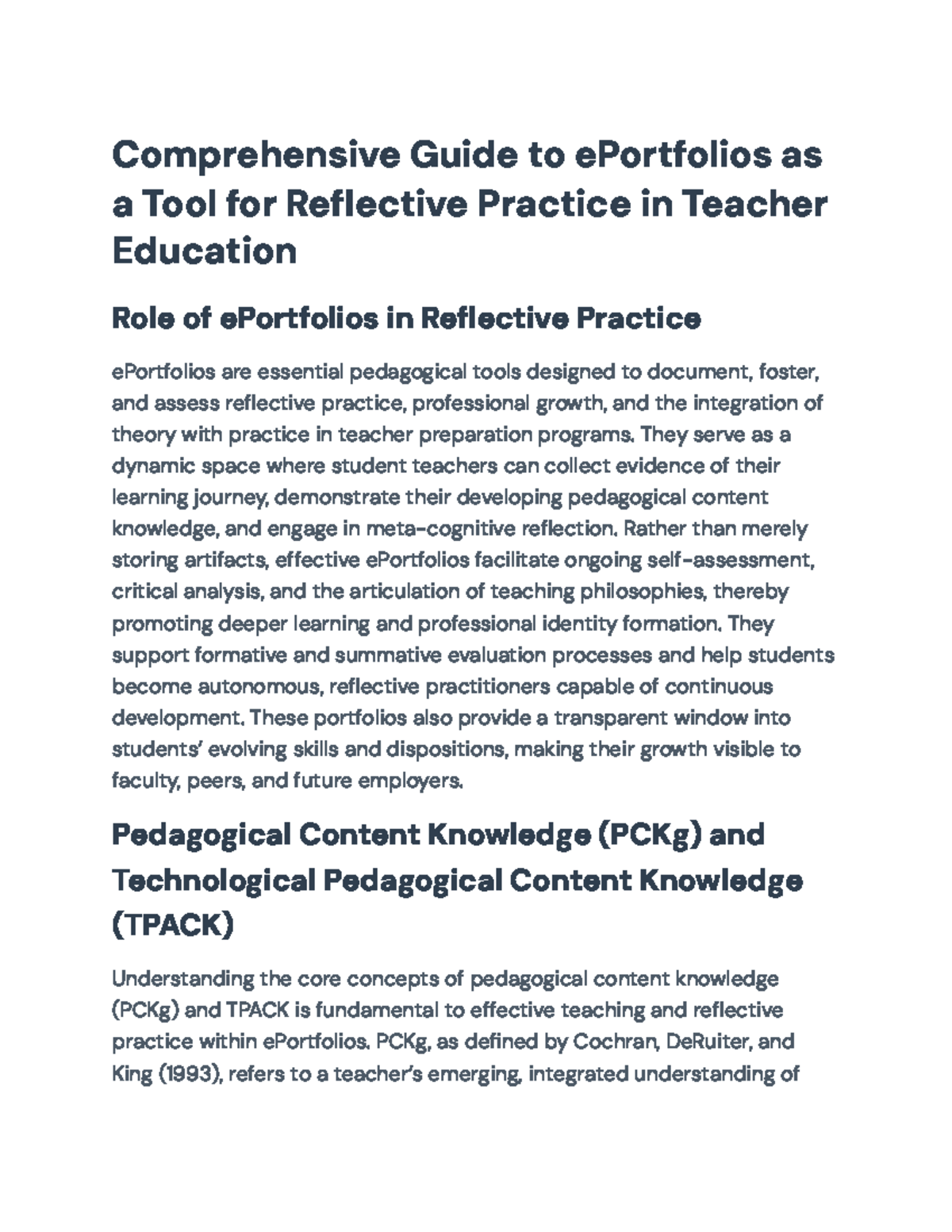 Comprehensive Overview of ePortfolios for Reflective Practice in ...
