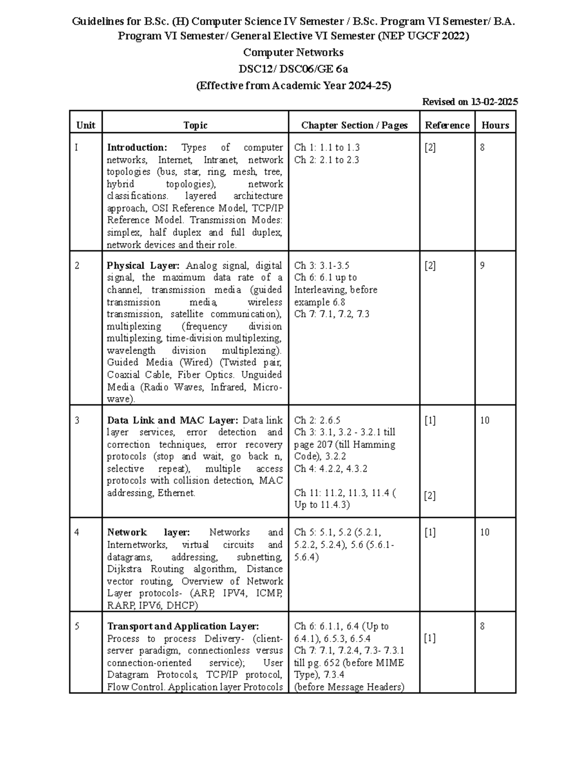 Guidelines for B.Sc. (H) Computer Science IV Sem: Computer Networks ...