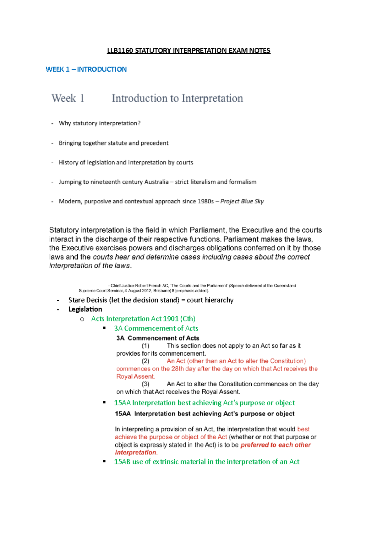LLB1160 Statutory Interpretation Final Exam Notes Overview - Studocu