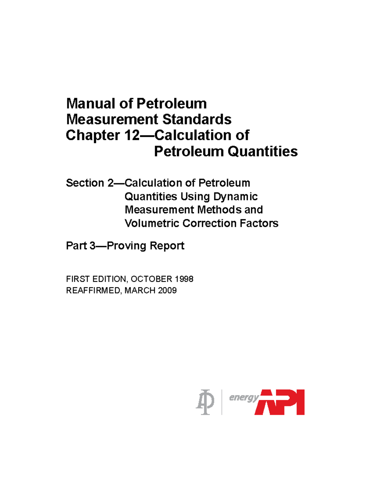 API MPMS 12.2.3 R2009 - Manual of Petroleum Measurement Standards - Studocu