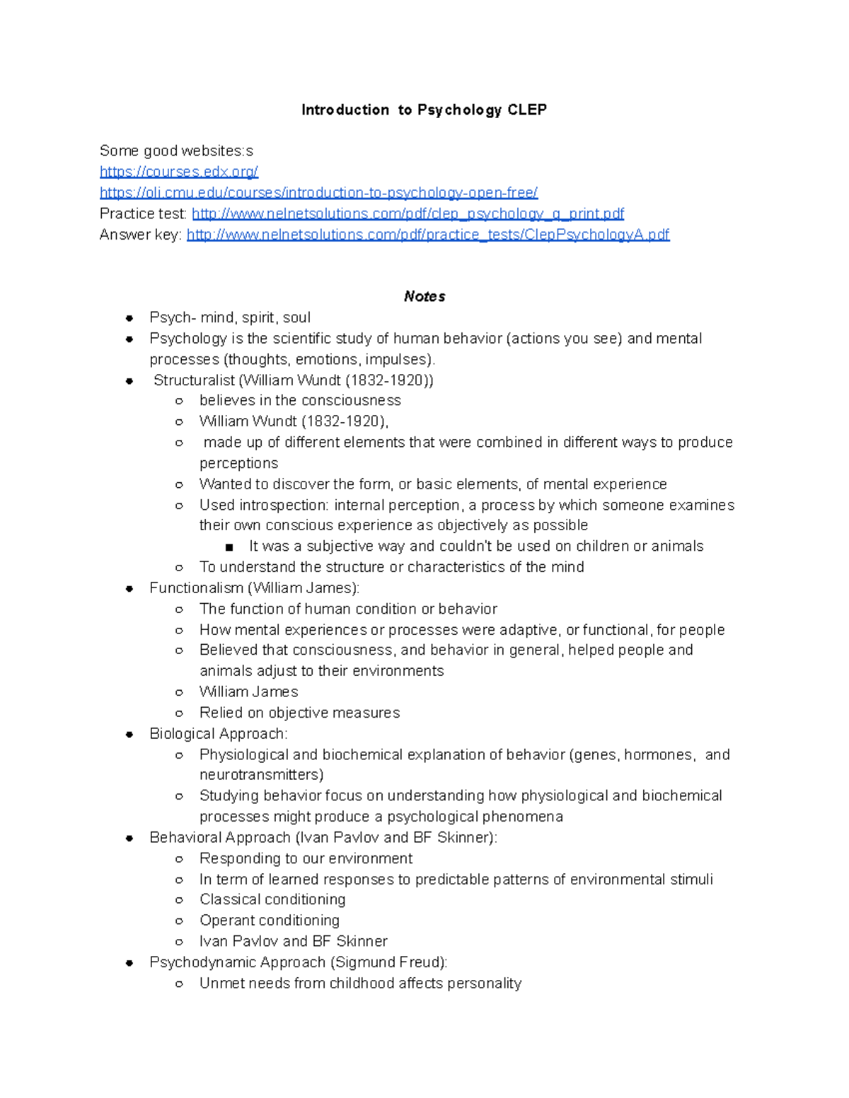 Introduction to Psychology CLEP - edx/ oli.cmu/courses/introduction-to ...