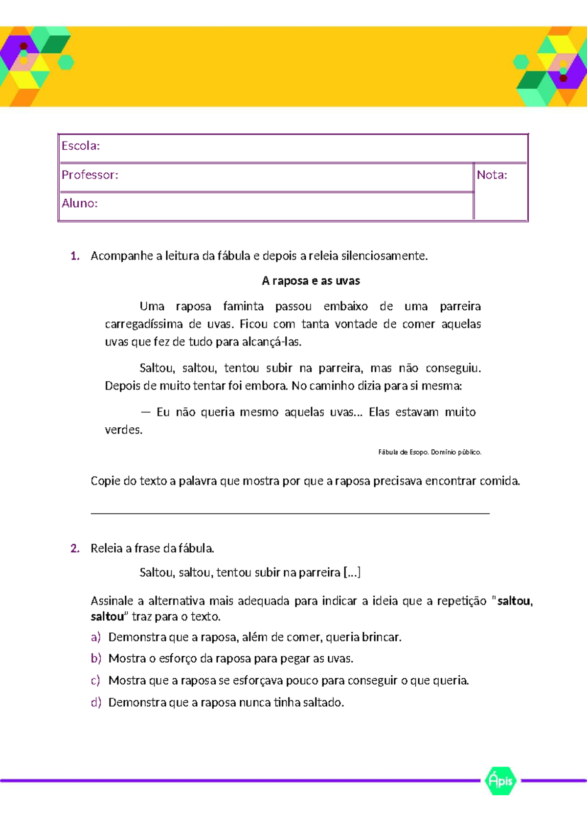 4º Ano - 1º Bimestre - Avaliação de Língua Portuguesa - Studocu