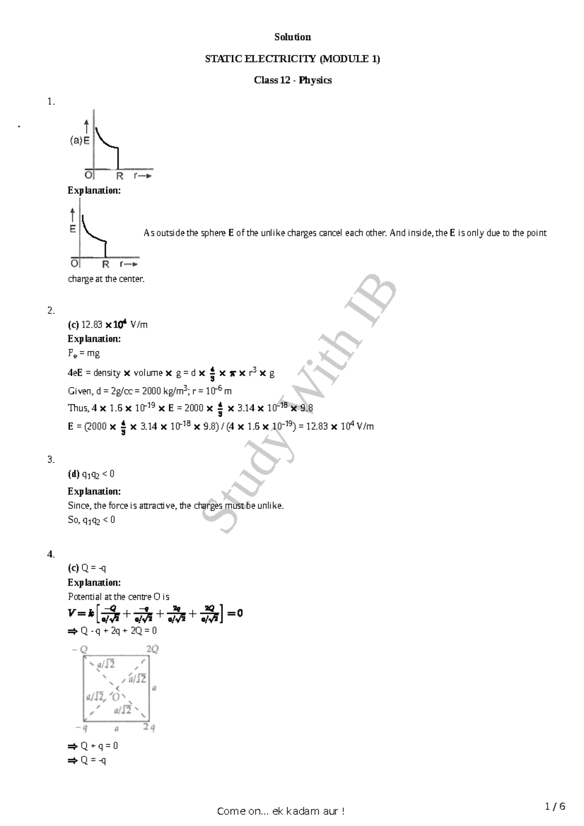 Class - 12 Static Electricity Solution (module 1 ) - Study With IB ...