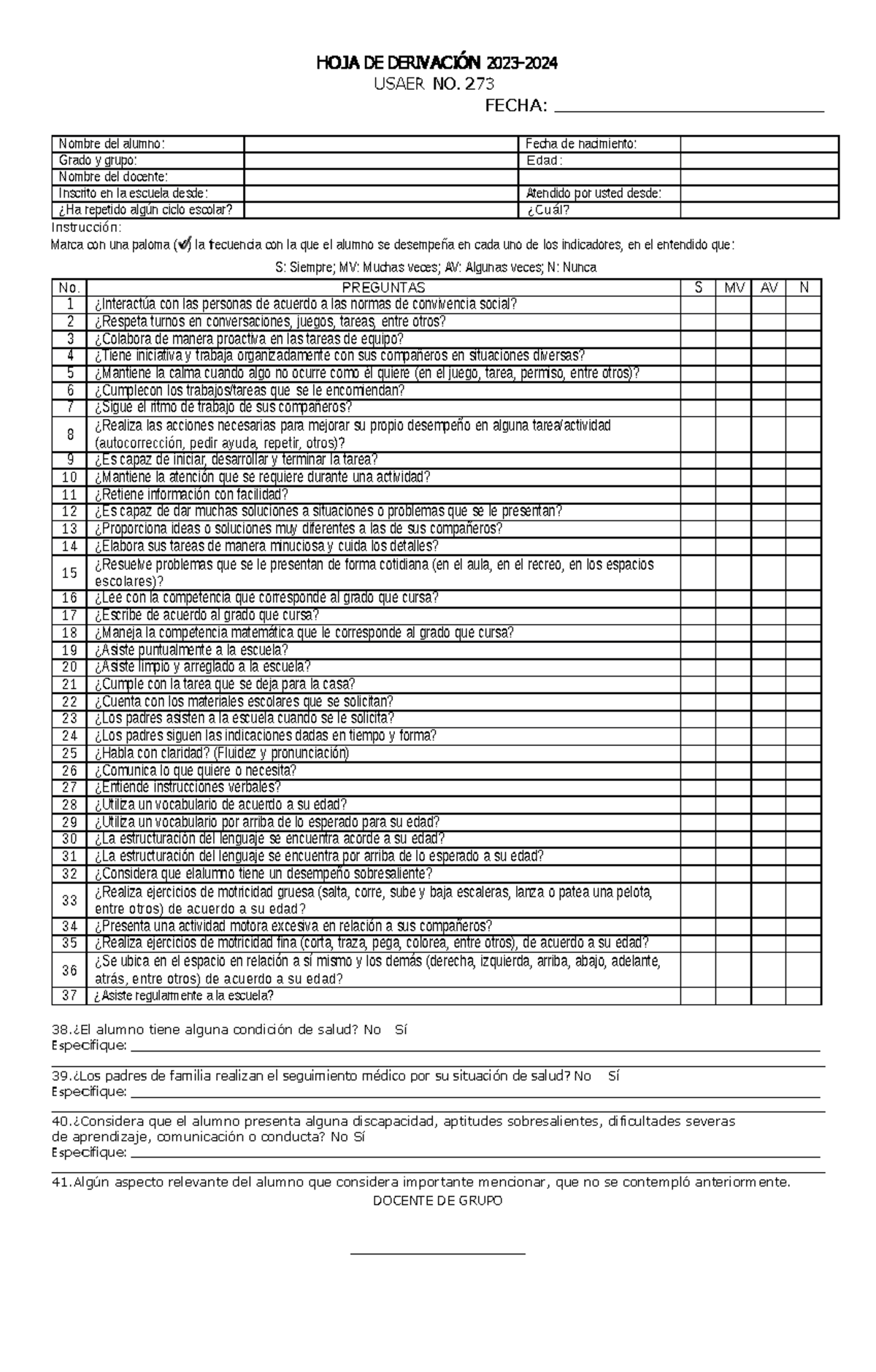 Hoja de Derivación 2023-2024 para Evaluación Escolar - Document Preview