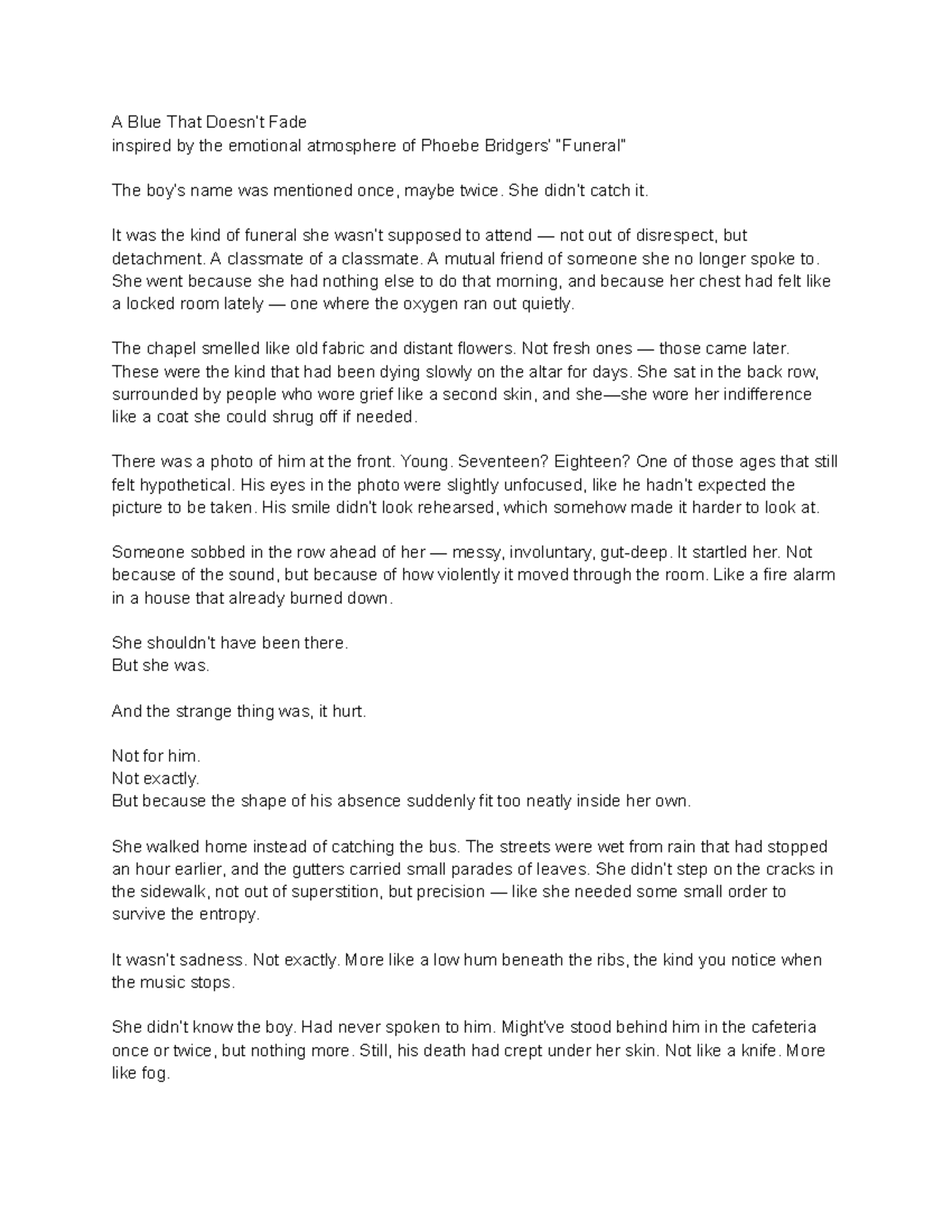 Creative Writing Piece: Exploring Grief and Connection - Draft 1 - Studocu
