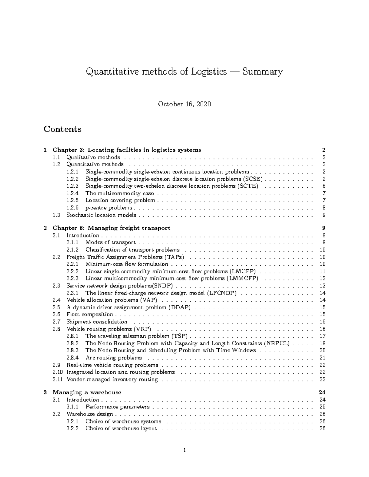 Quantitative Methods in Logistics (Final Exam Summary) - Studeersnel
