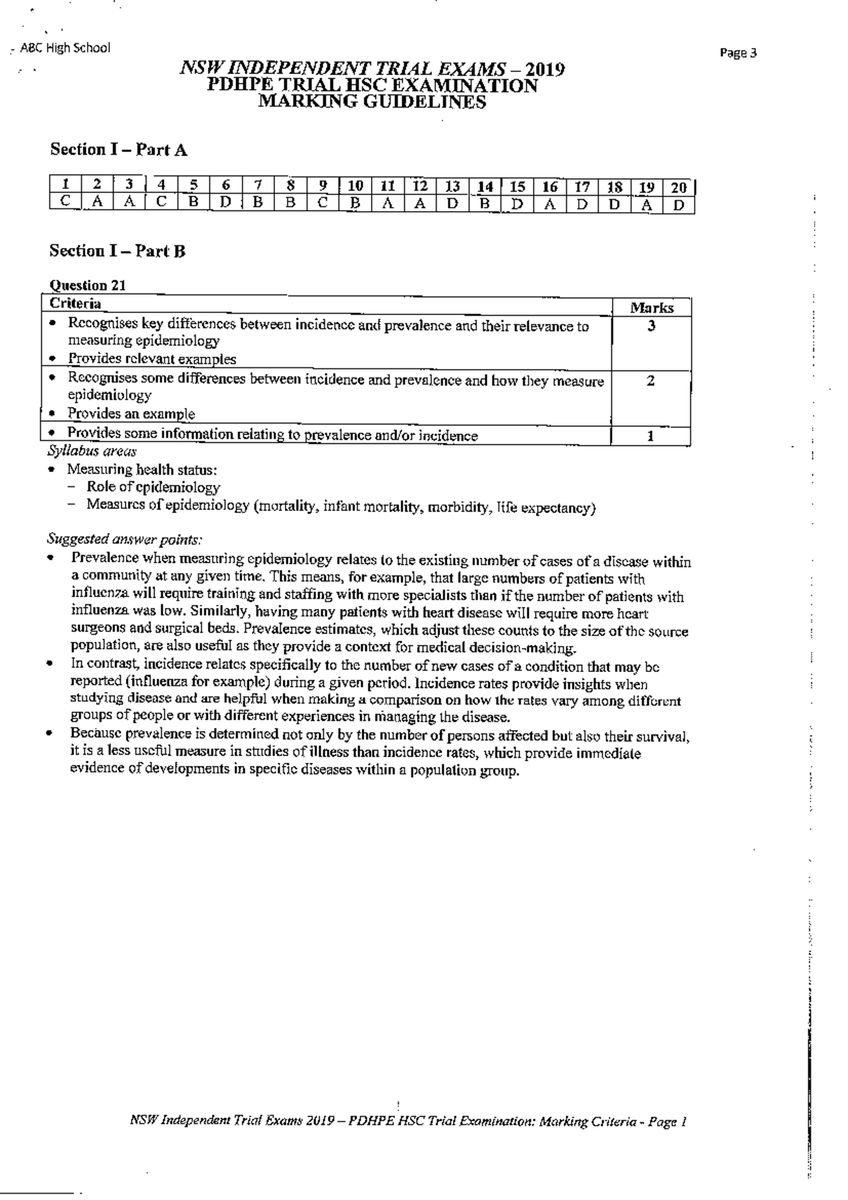 NSW HSC PDHPE Trial Exam 2019 Marking Guidelines & Answers - Studocu