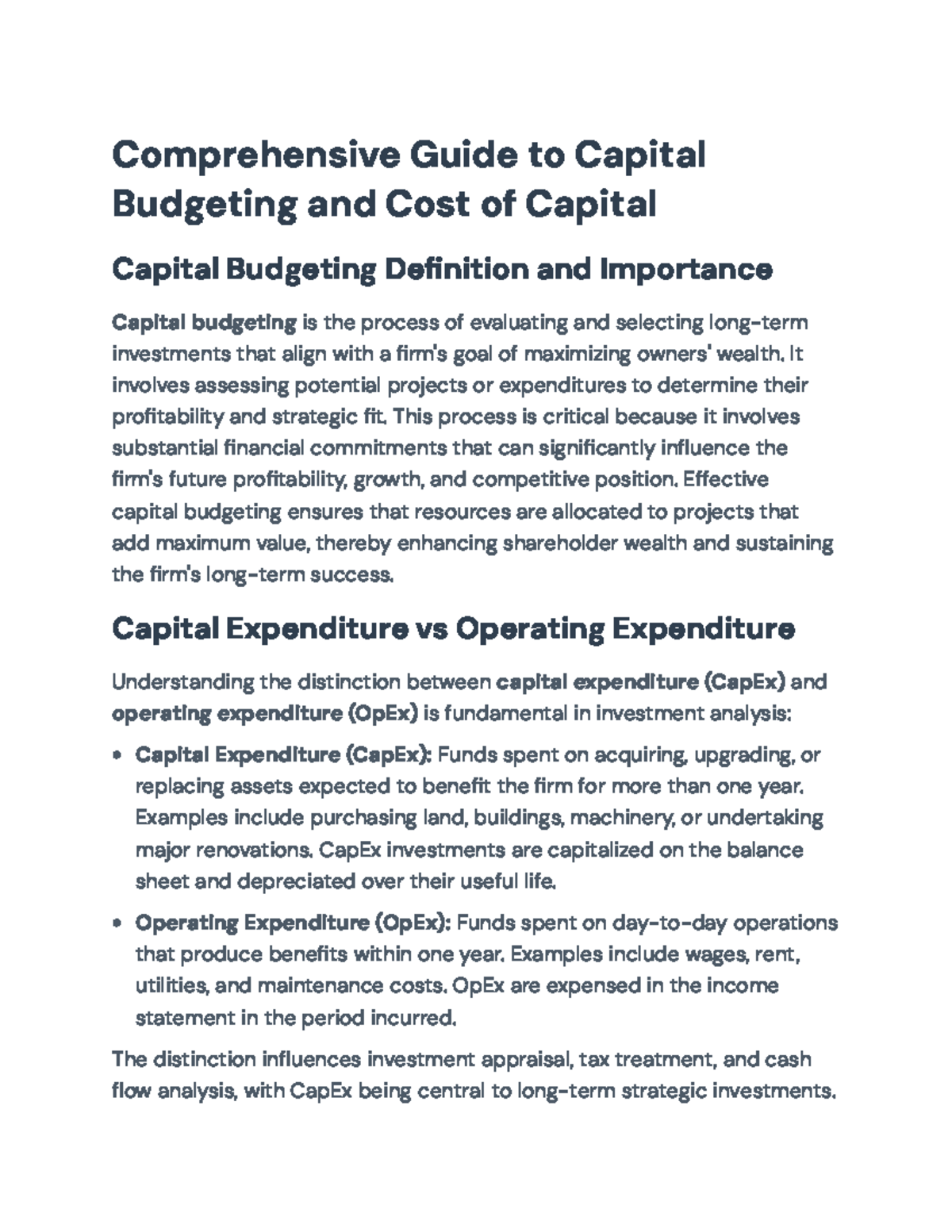 Comprehensive Guide to Capital Budgeting & Cost of Capital (FIN 301 ...